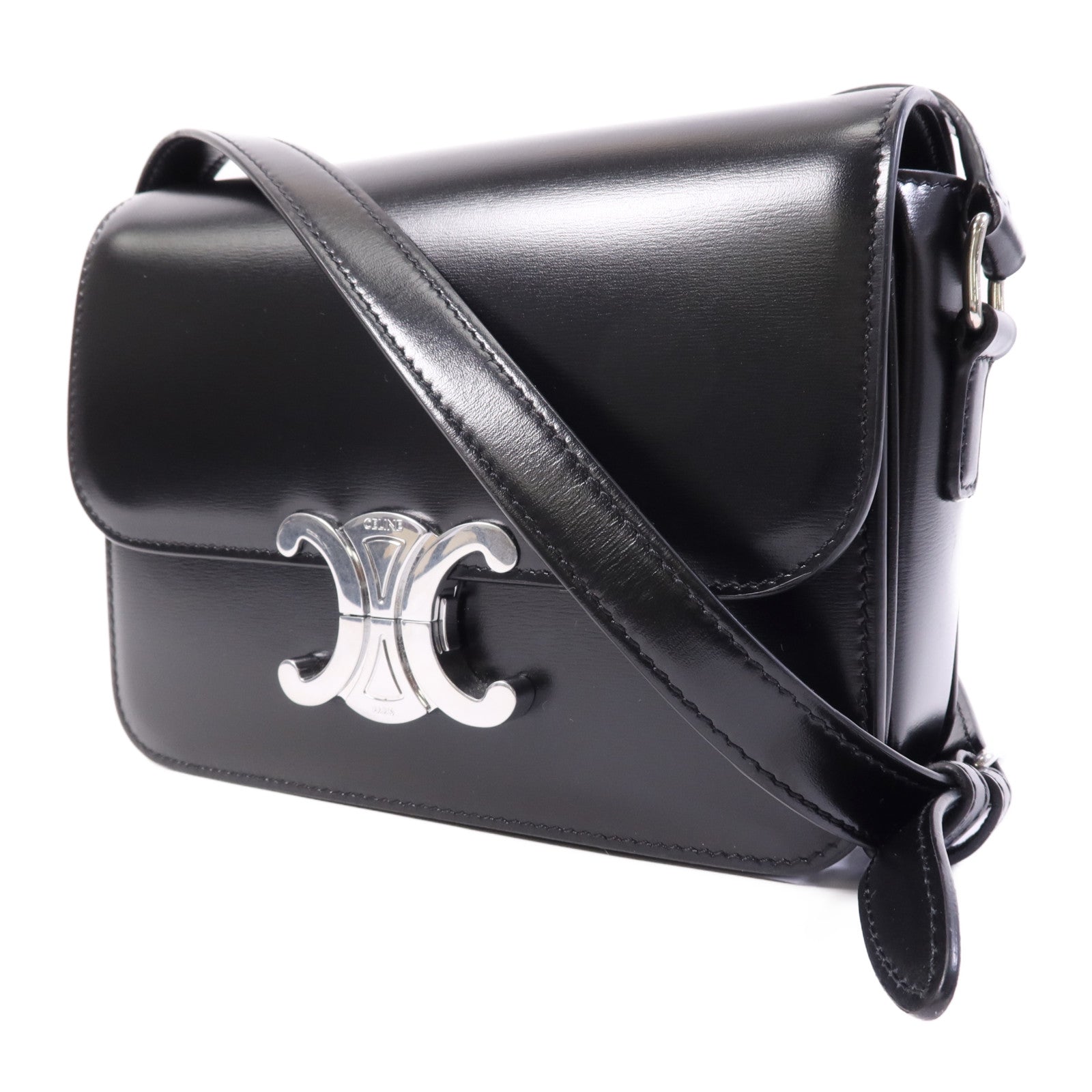 CELINE 牛皮皮革Teen Troimphe銀扣肩背袋