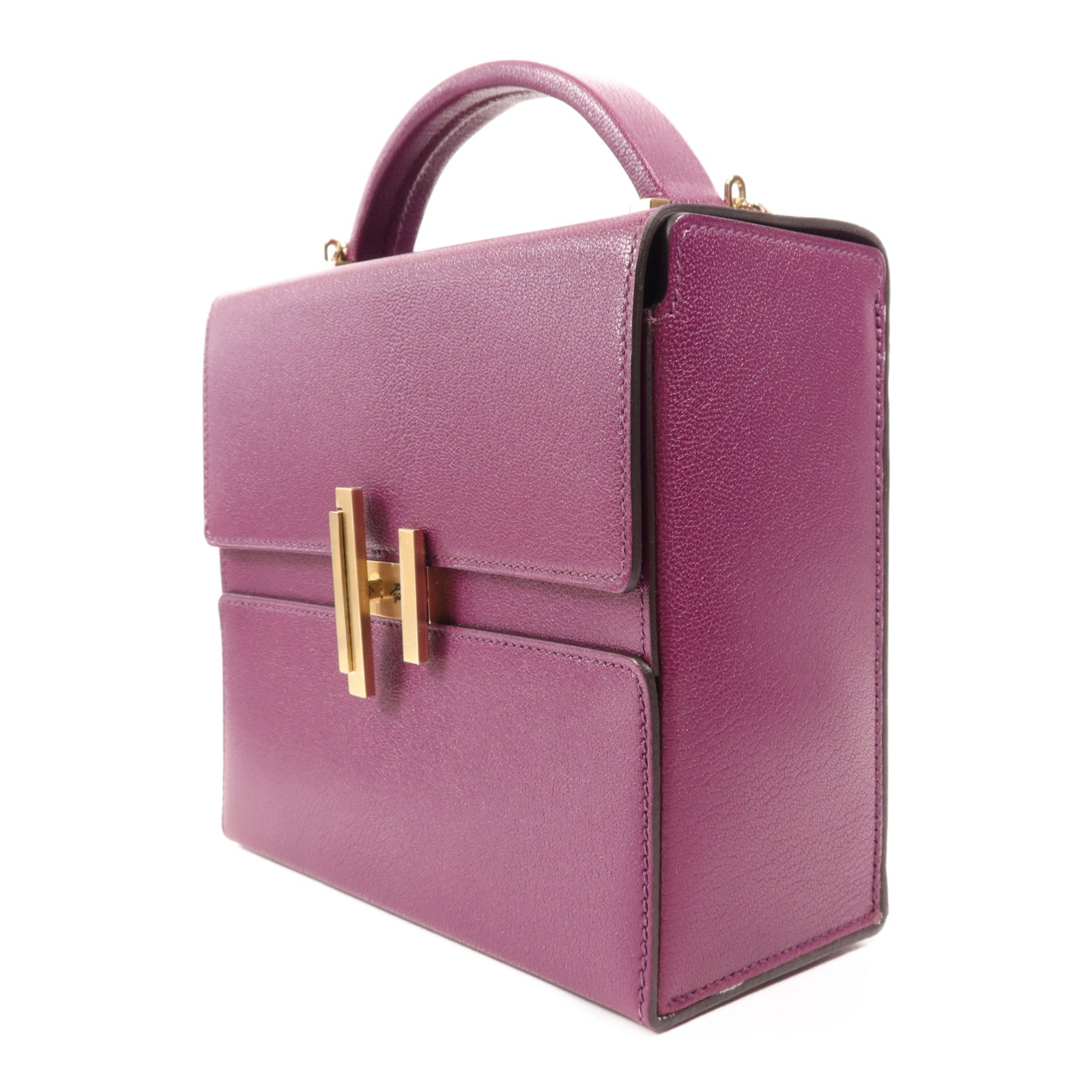 HERMES Chevre皮革Cinhetic Box銀扣手挽肩背兩用袋Anemone