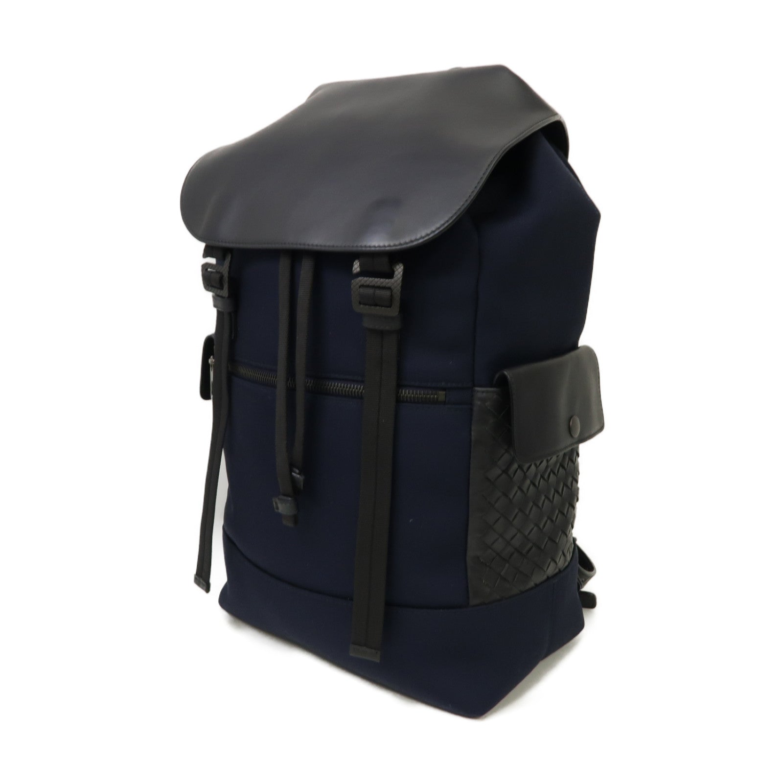 BOTTEGA VENETA 羊皮皮革/帆布Backpack背包深藍色
