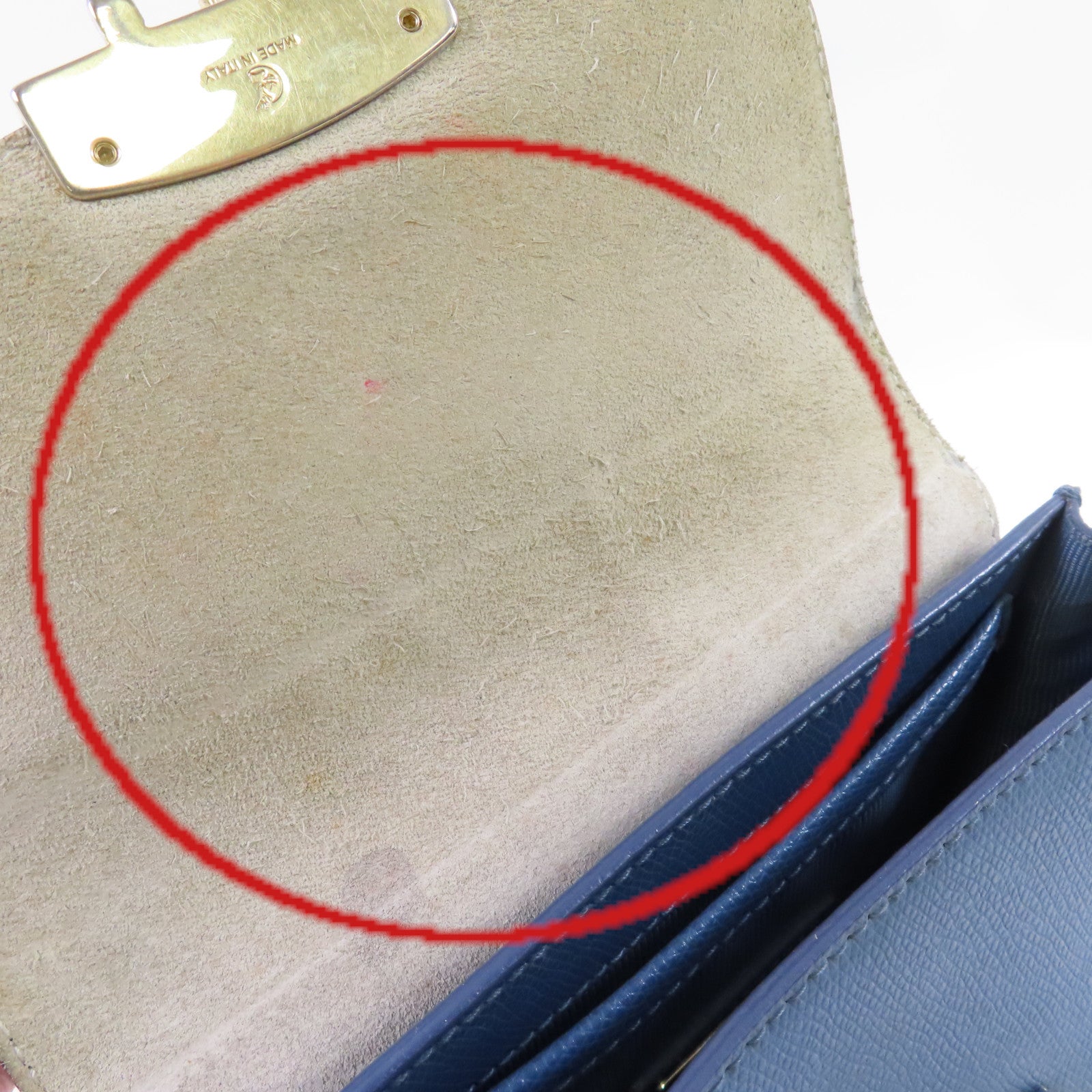 Furla 牛皮皮革Shoulder Bag金扣鏈帶肩背袋藍色