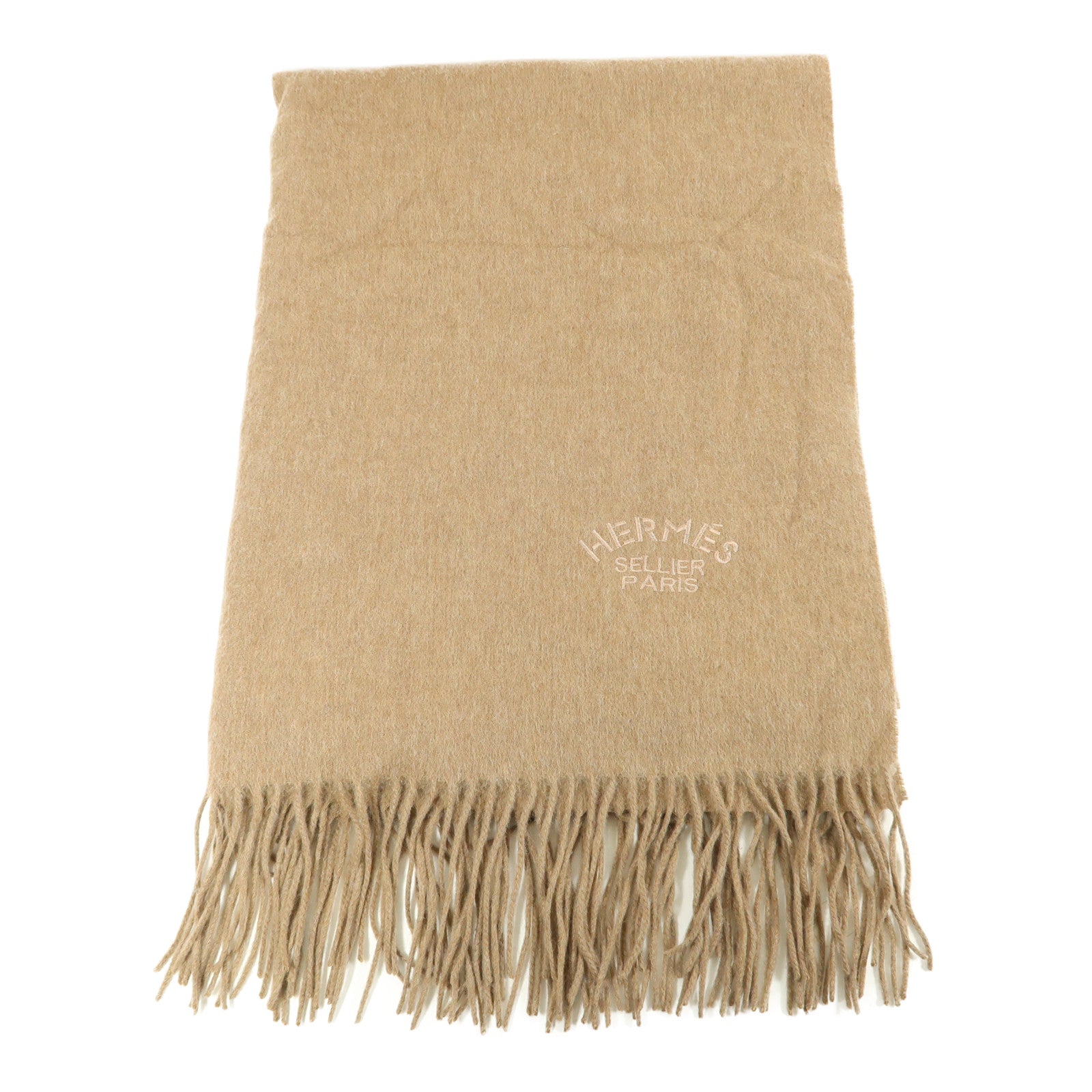 HERMES 【激減優惠】羊絨Scarf圍巾卡其色