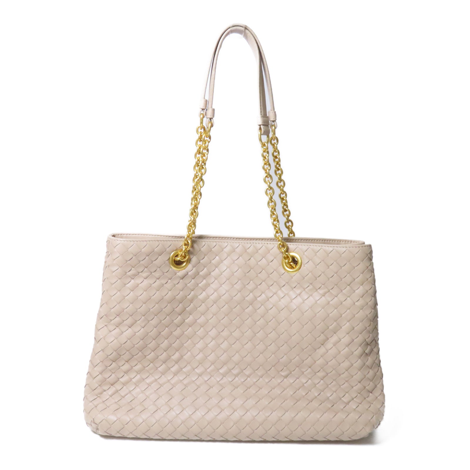 BOTTEGA VENETA 織紋皮革Shoulder Bag金扣鏈帶肩背袋米色