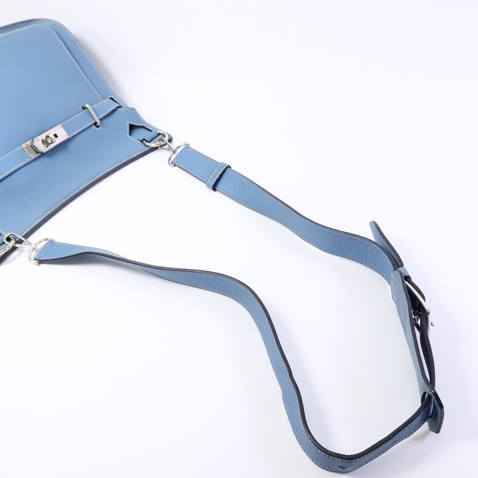 HERMES Clemence皮革Jypsiere 34肩背袋Bleu Jean