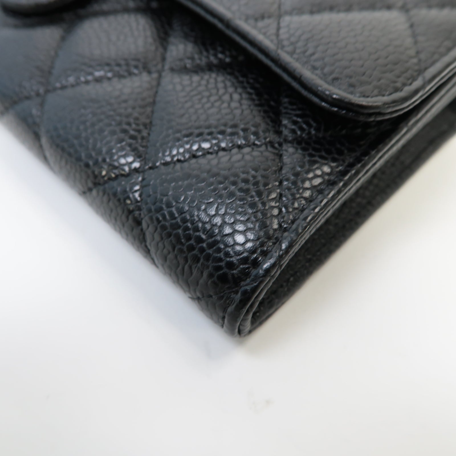 CHANEL 【激減優惠】菱格Caviar皮革Long Wallet金扣長錢包黑色