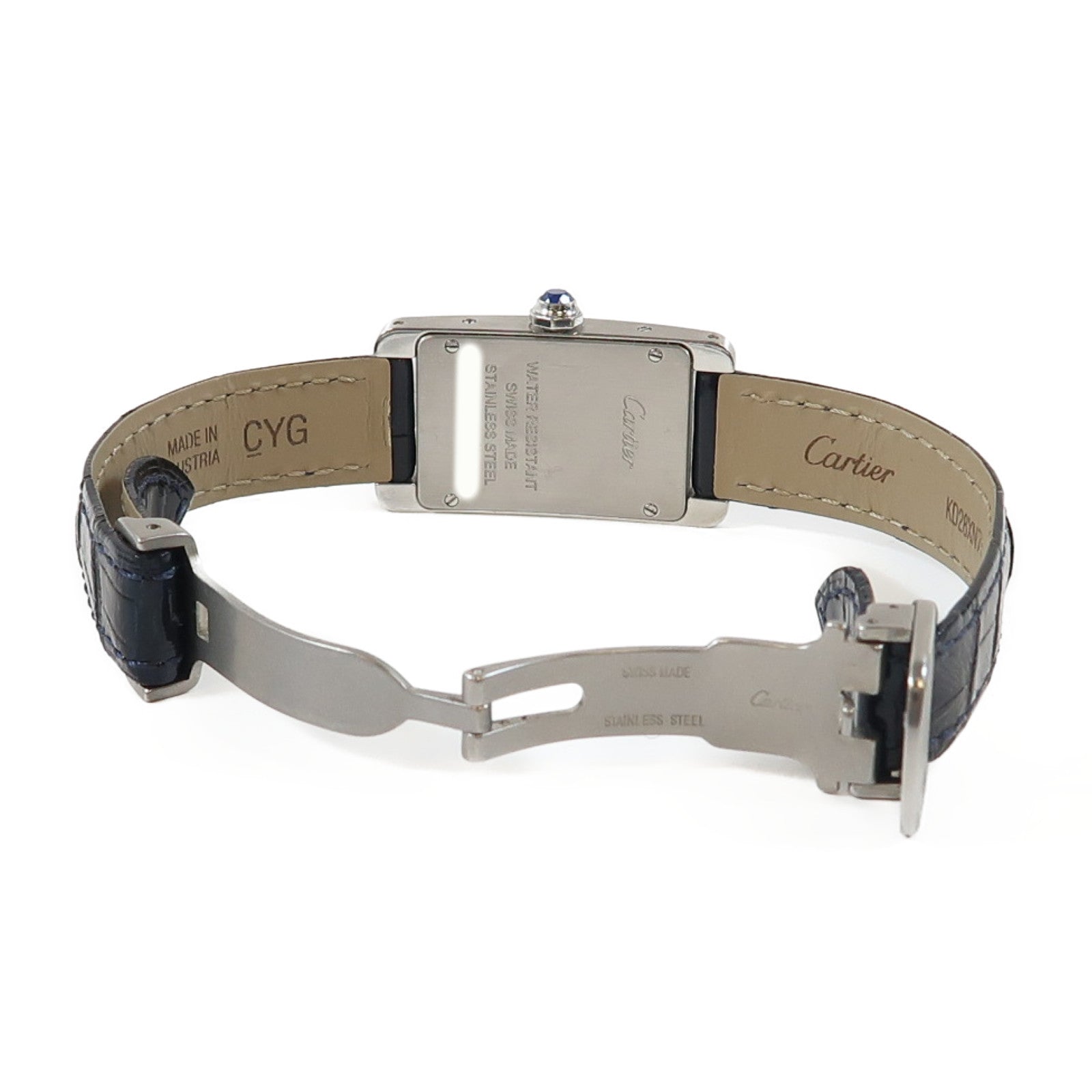CARTIER Tank American不鏽鋼/鱷魚皮革帶手錶石英機芯銀色