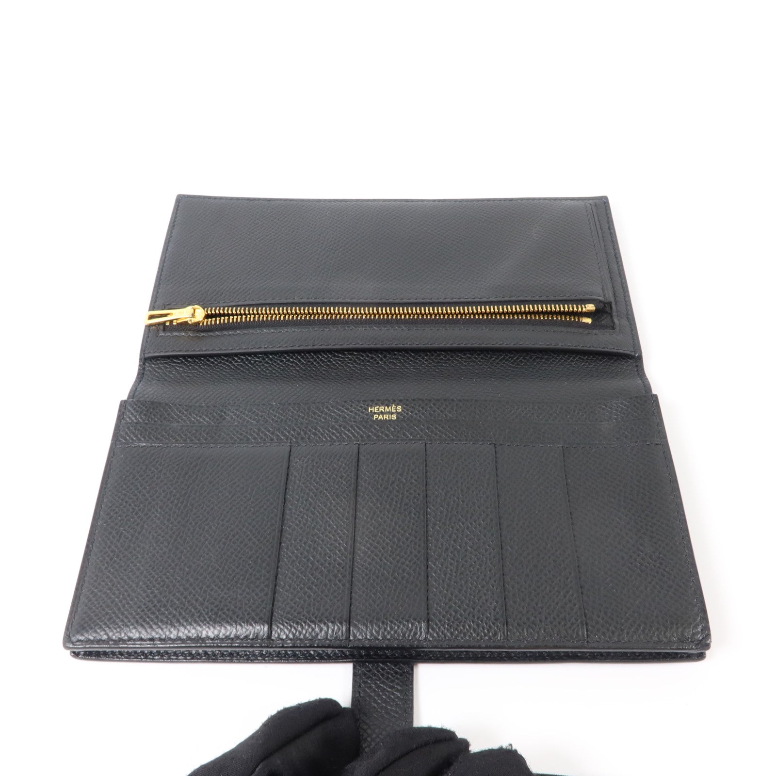 HERMES Epsom皮革Bearn Wallet長錢包Noir