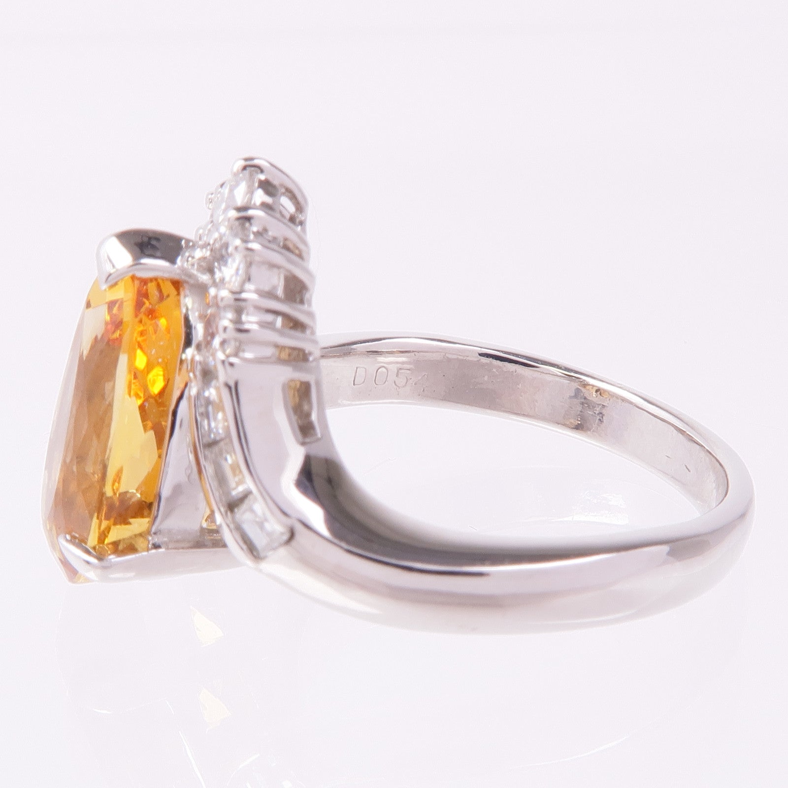 JEWELRY 【激減優惠】PT900鉑金Topaz Diamond Ring黃玉/鑽石戒指US#6.5