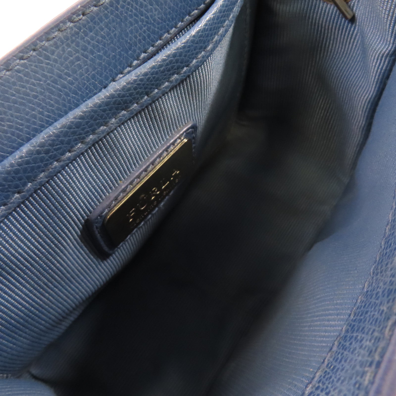 Furla 牛皮皮革Shoulder Bag金扣鏈帶肩背袋藍色