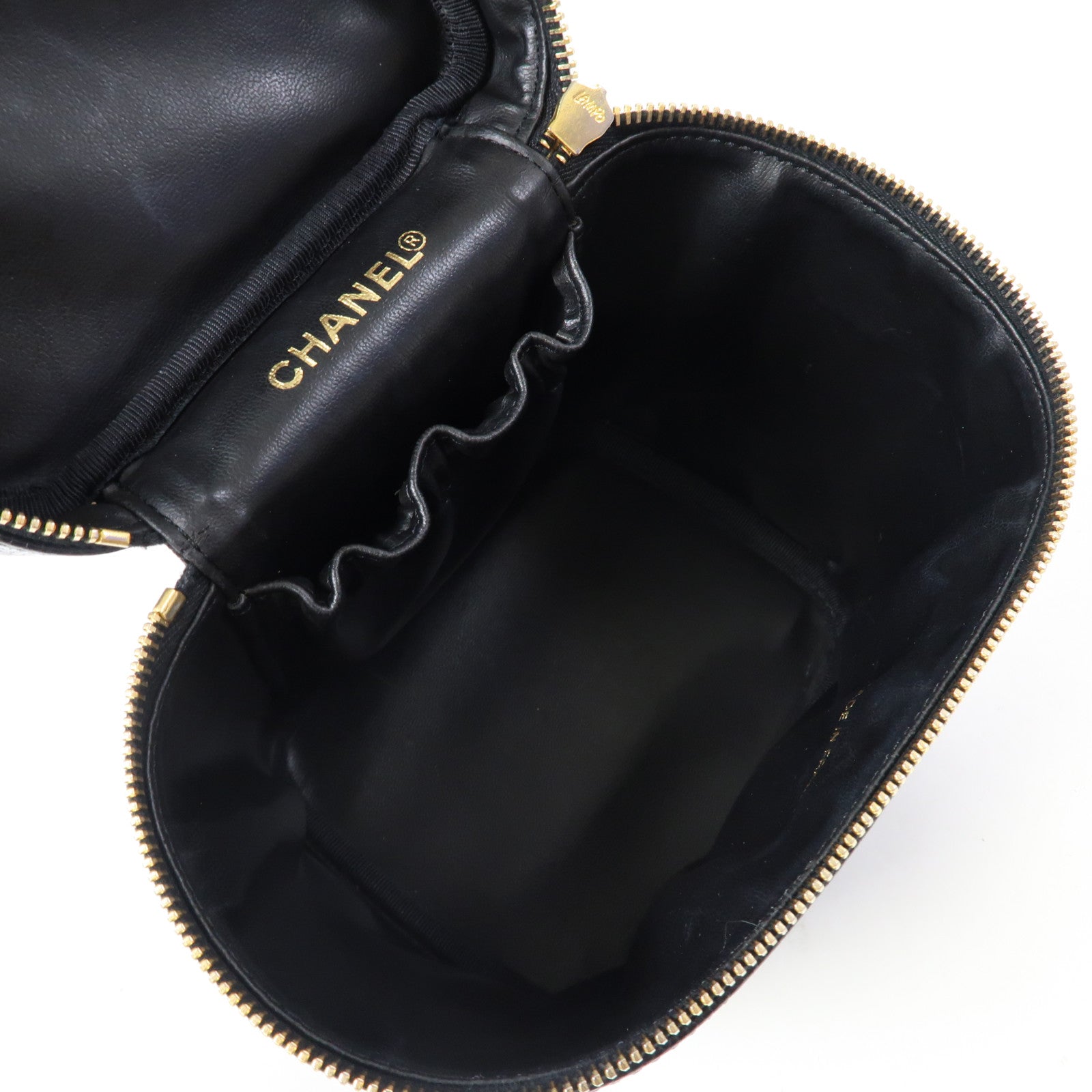 CHANEL Caviar皮革Vintage Vanity Case金扣手挽袋黑色