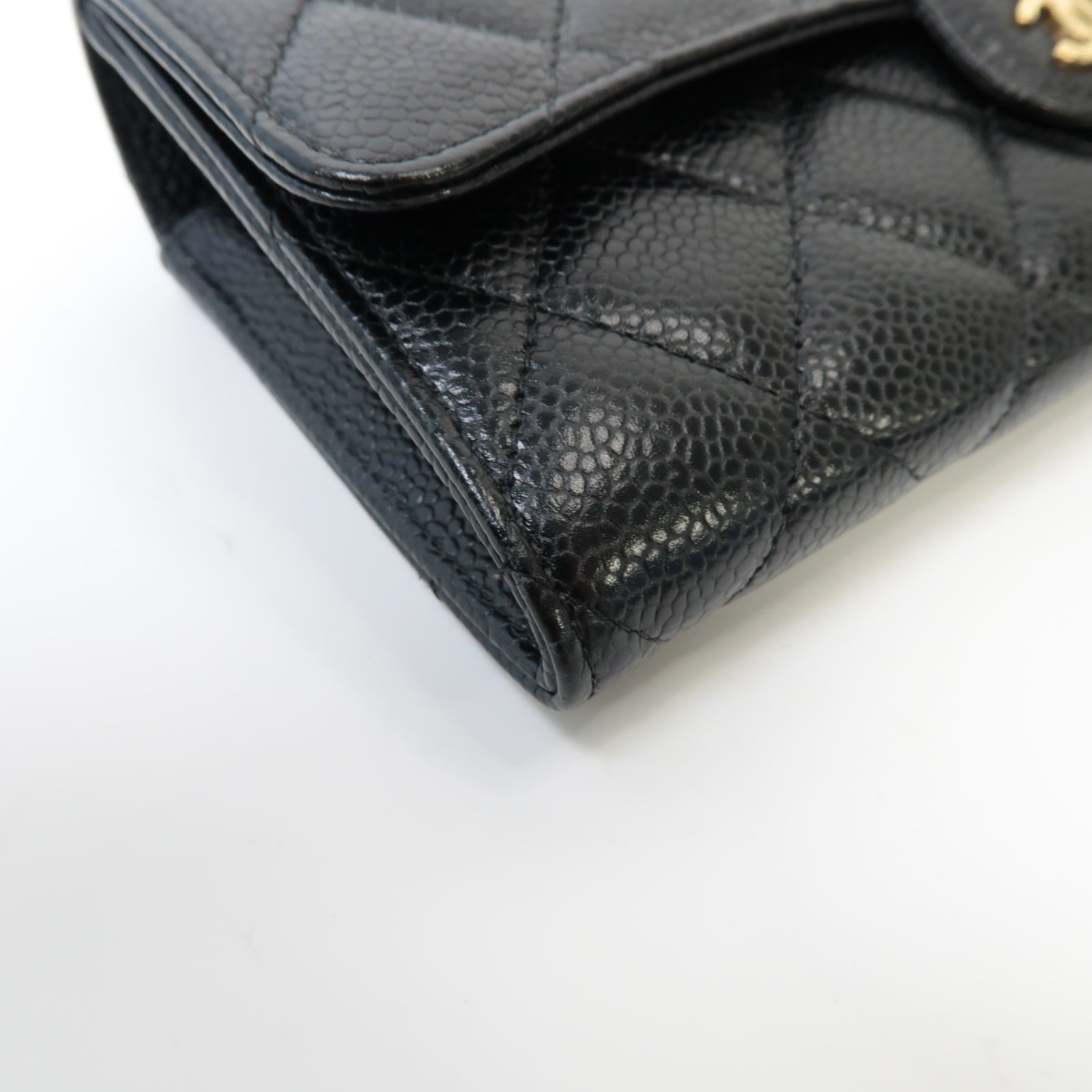 CHANEL 【激減優惠】菱格Caviar皮革Long Wallet金扣長錢包黑色