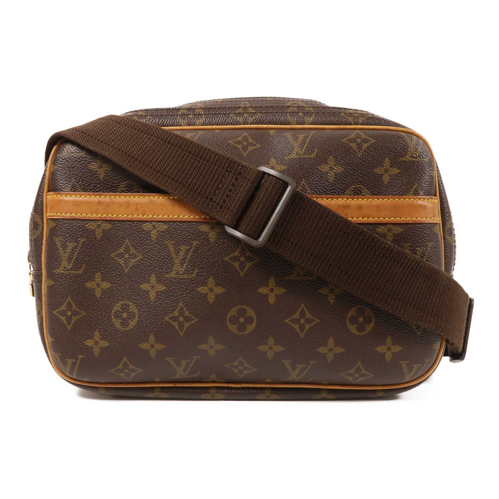 LOUIS VUITTON Monogram Reporter PM金扣肩背袋棕色