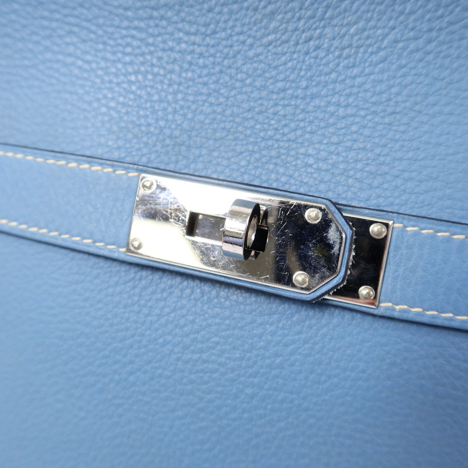 HERMES Clemence皮革Jypsiere 34肩背袋Bleu Jean