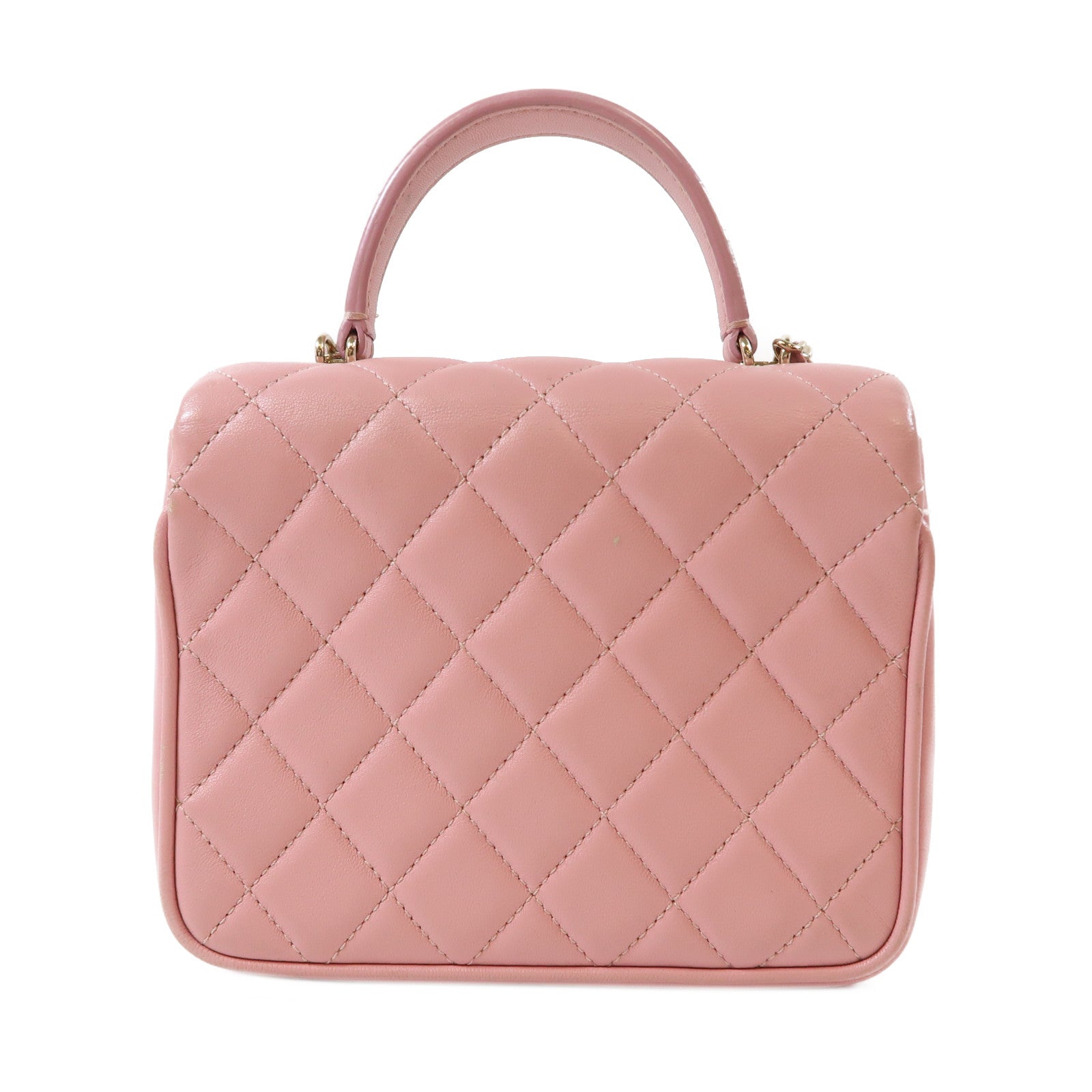 CHANEL 菱格羊皮皮革Mini Flap Bag金扣手挽肩背兩用袋粉紅色