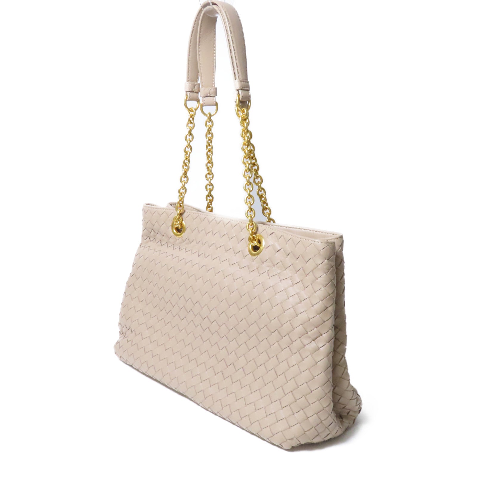 BOTTEGA VENETA 織紋皮革Shoulder Bag金扣鏈帶肩背袋米色