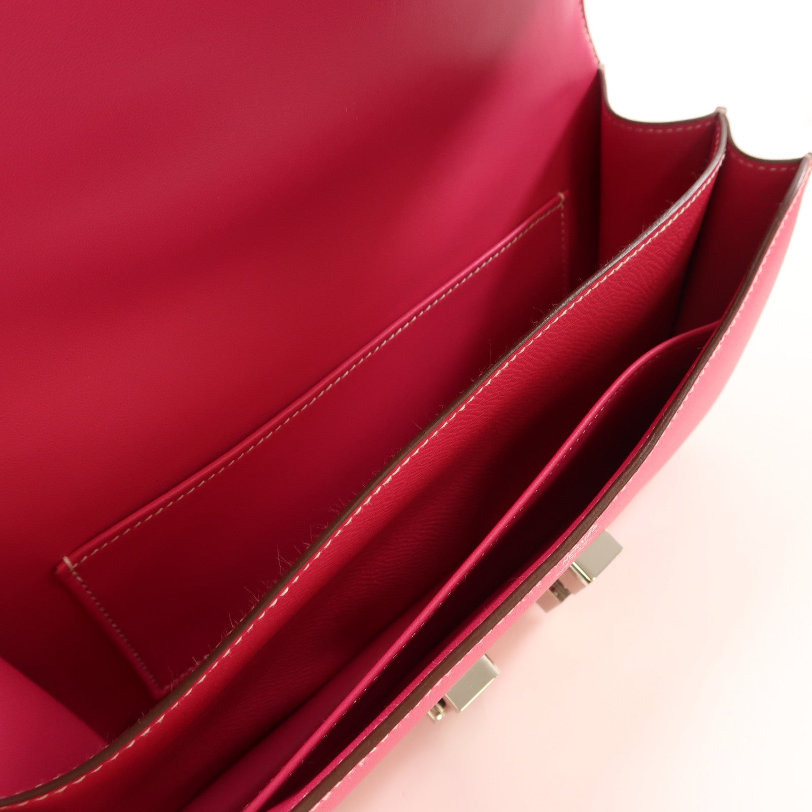 HERMES Epsom皮革Constance Elan銀扣肩背袋Rose Tyrien/粉紅色
