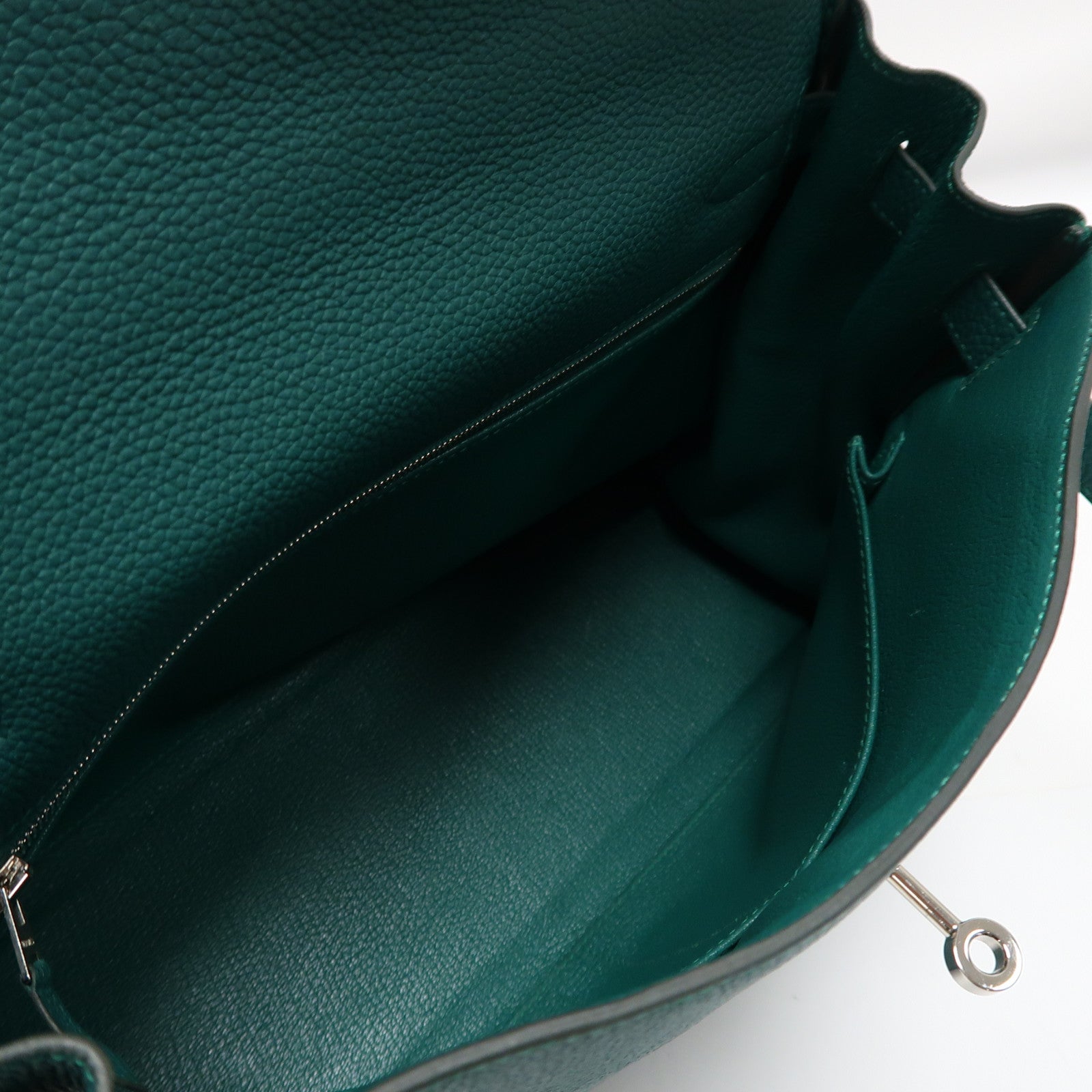 HERMES Clemence皮革Kelly 32銀扣手挽肩背兩用袋絲絨綠色
