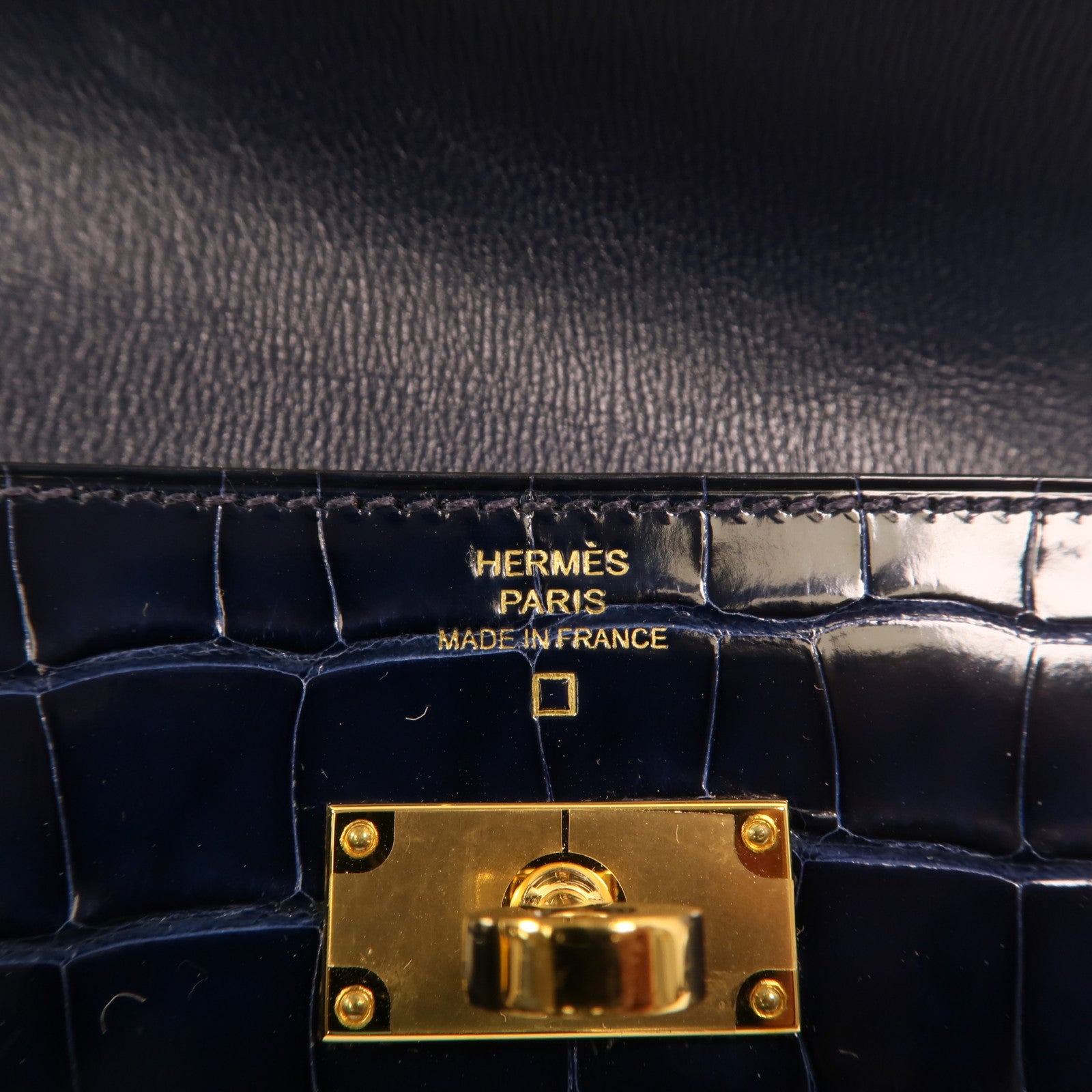 HERMES Alligator皮革Kelly Long Wallet金扣長錢包Bleu Saphir