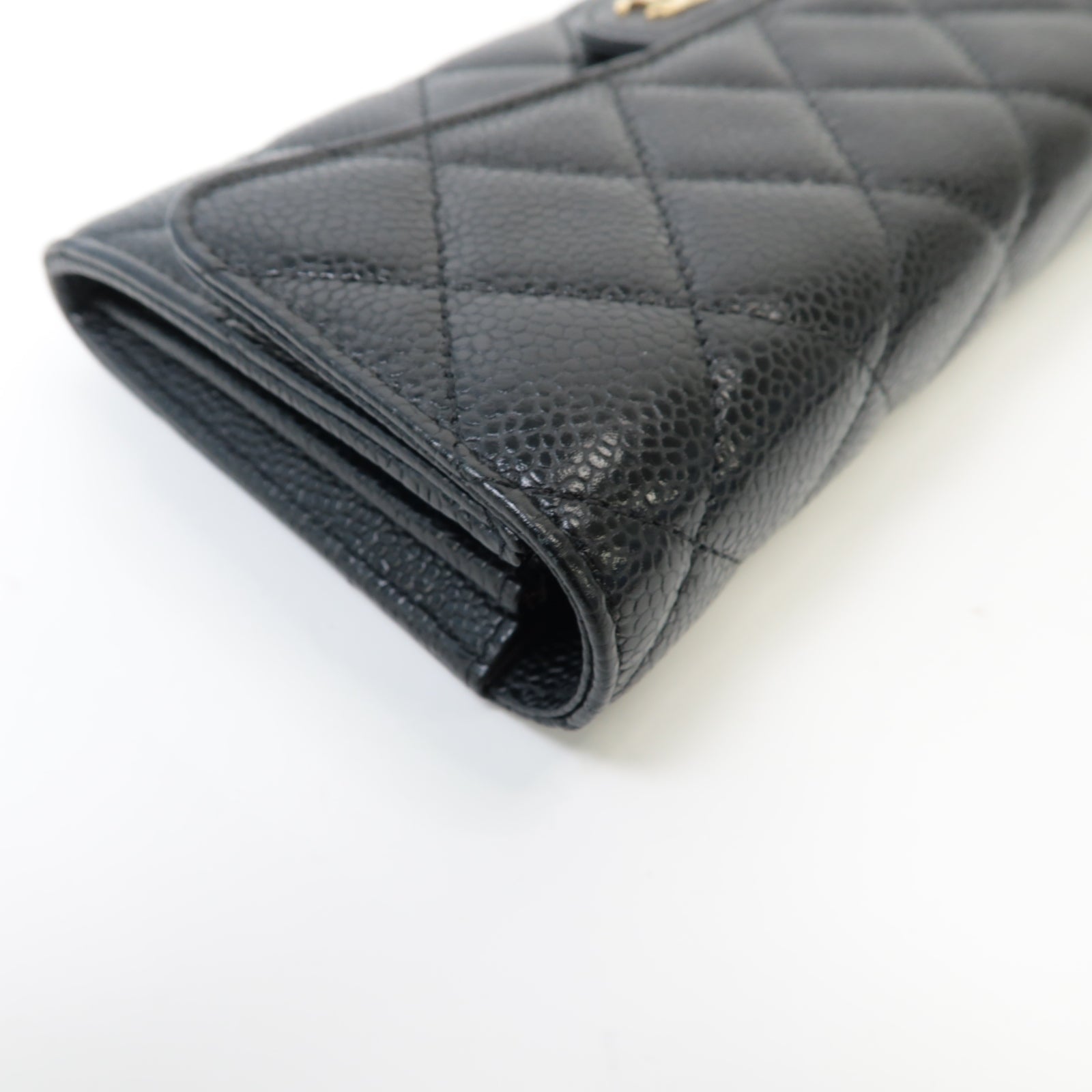 CHANEL 【激減優惠】菱格Caviar皮革Long Wallet金扣長錢包黑色