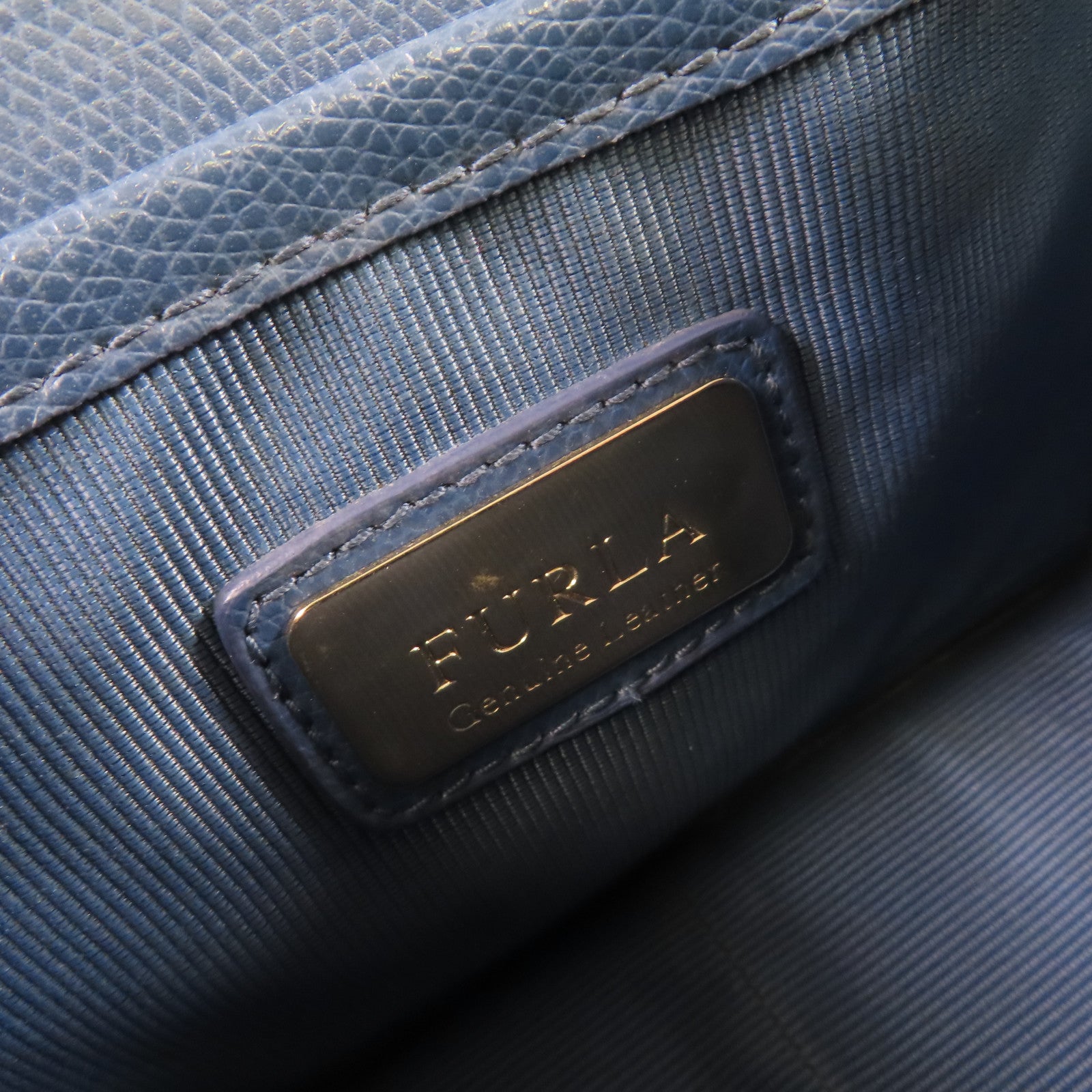 Furla 牛皮皮革Shoulder Bag金扣鏈帶肩背袋藍色