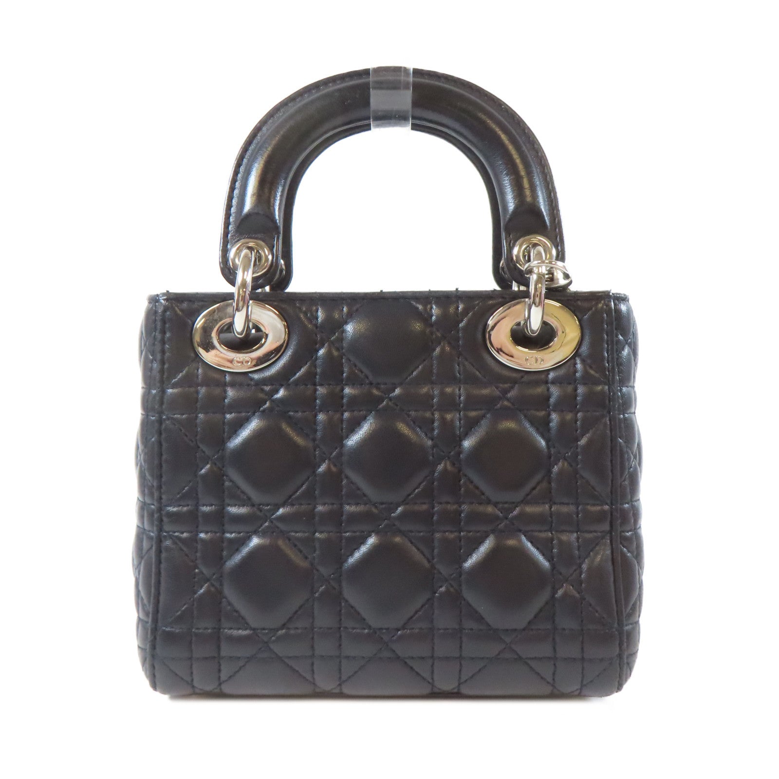 Dior 羊皮皮革Lady Dior Mini銀扣手挽肩背兩用袋深藍色
