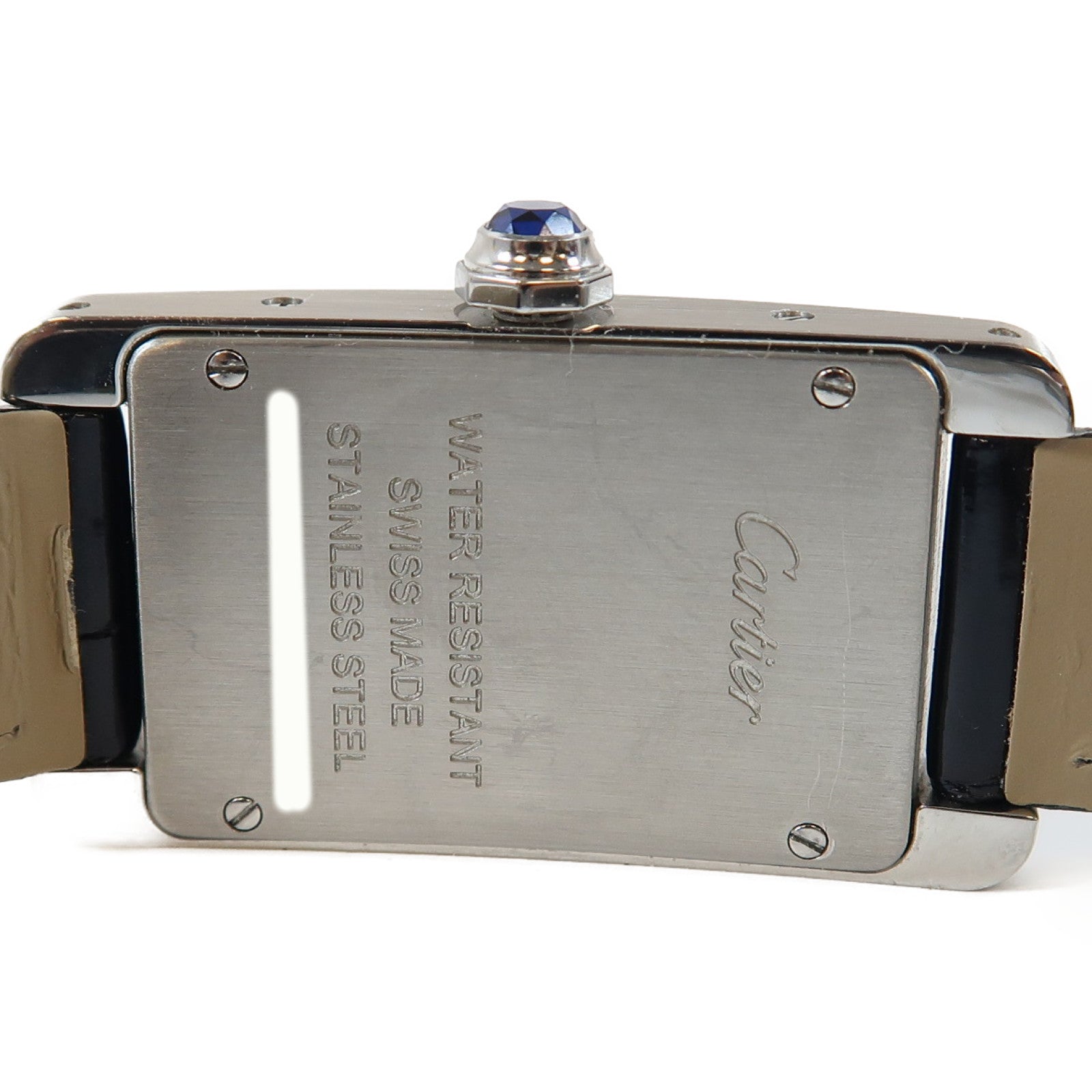 CARTIER Tank American不鏽鋼/鱷魚皮革帶手錶石英機芯銀色