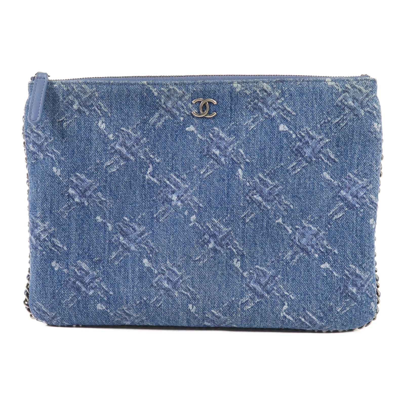 CHANEL 牛仔布Clutch銀扣手拿包