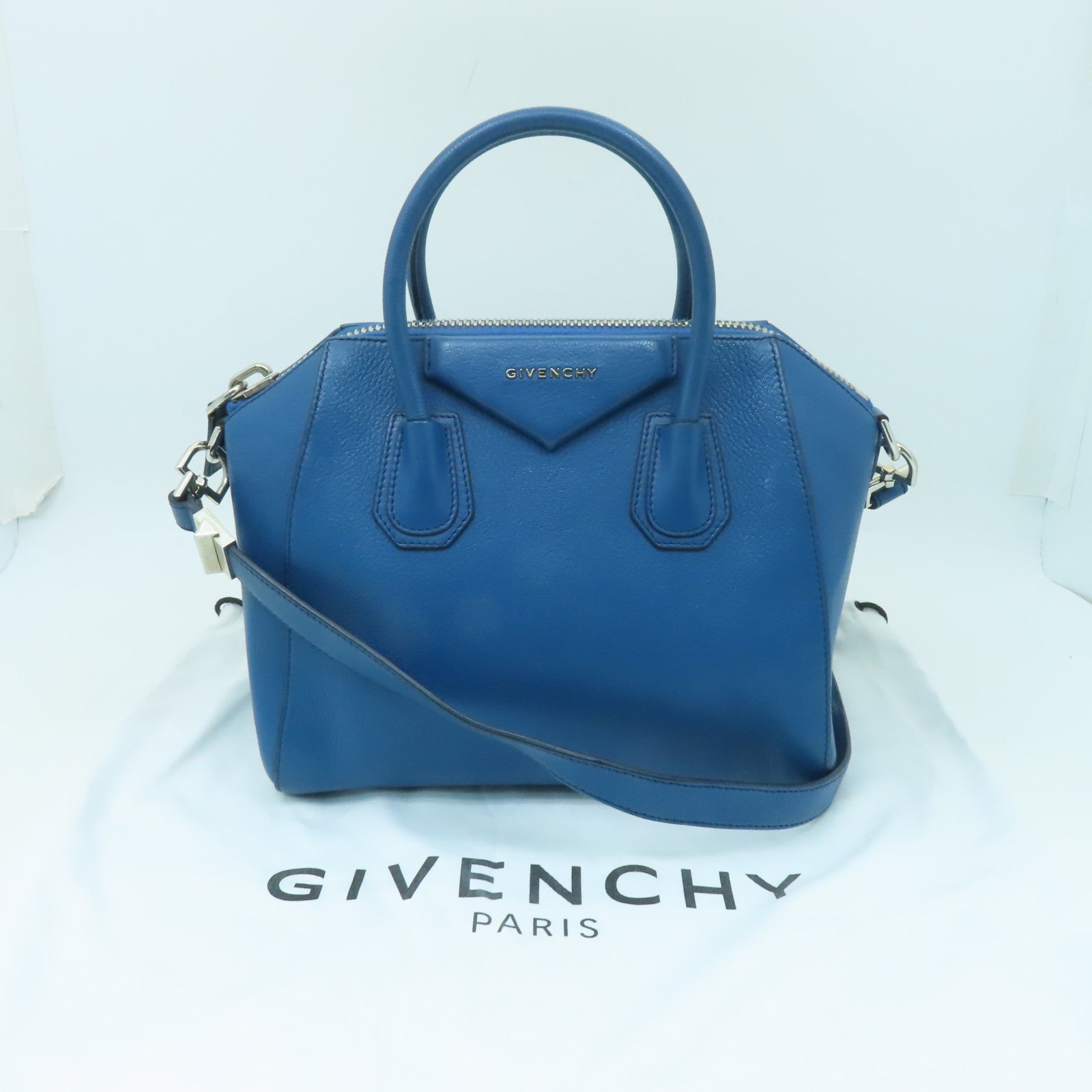 GIVENCHY 【激減優惠】皮革2way Shoulder Bag銀扣手挽肩背兩用袋藍色