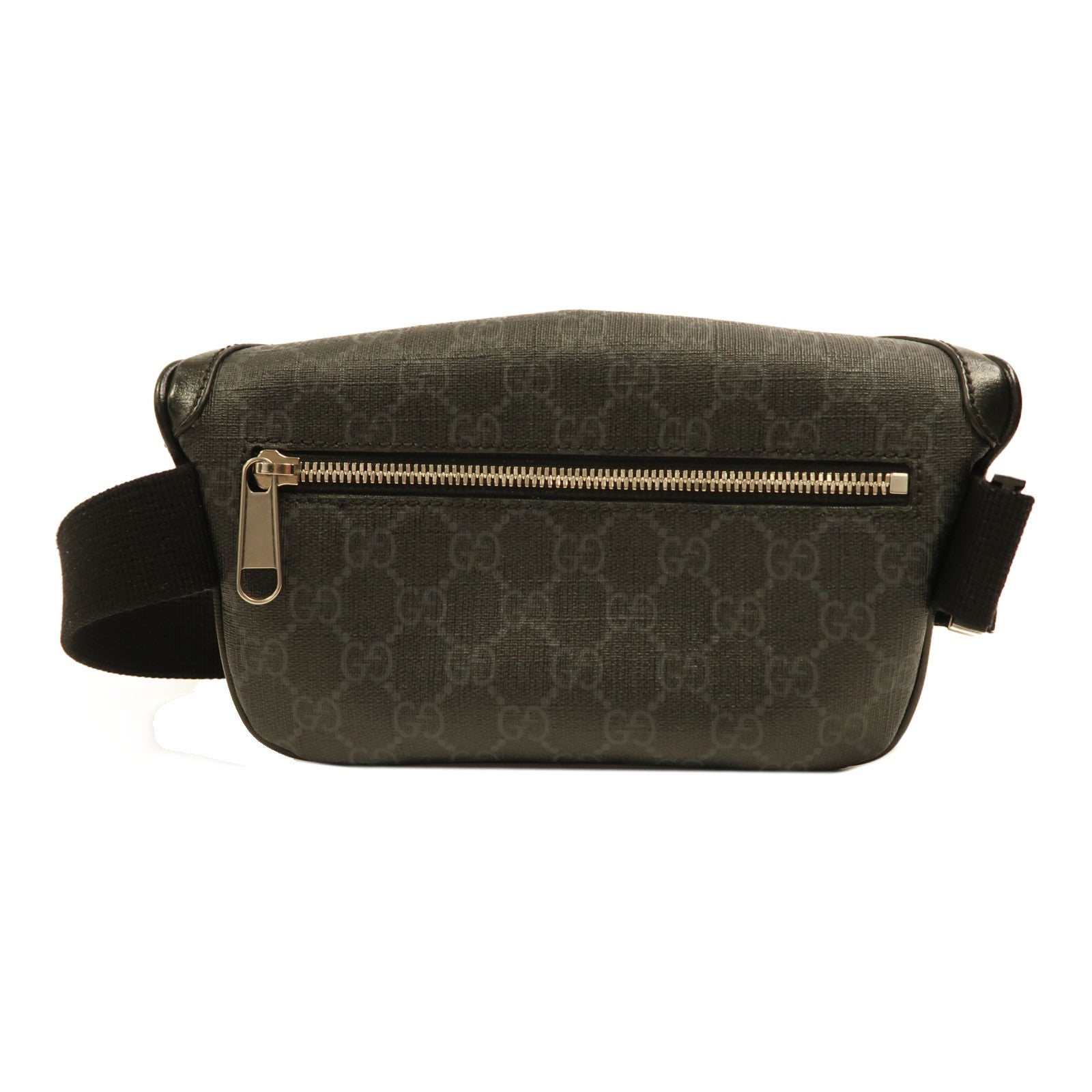 GUCCI 牛皮皮革/塗層帆布GG Retro銀扣腰包黑色