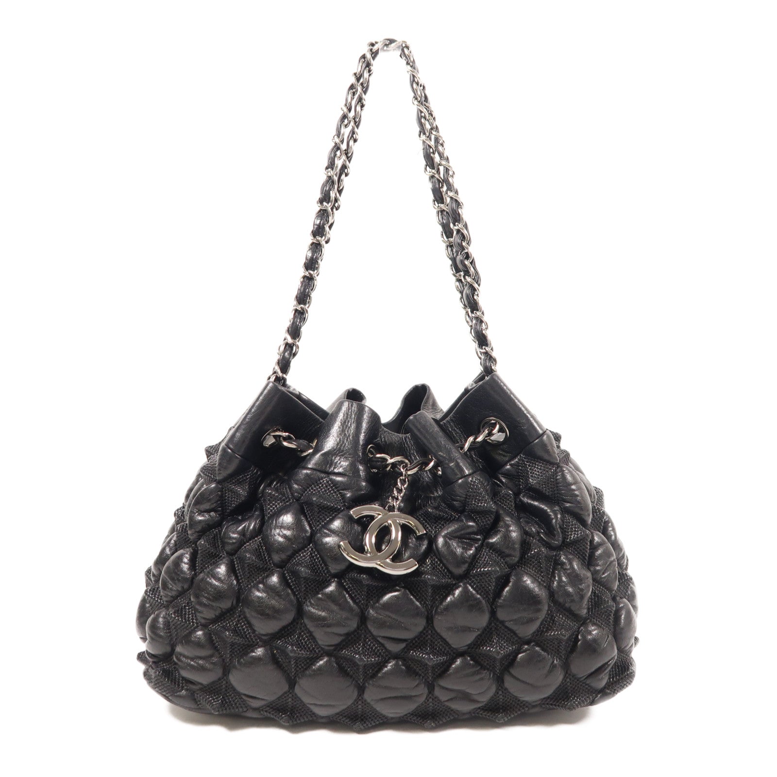 CHANEL 牛皮皮革Chain Shoulder銀扣鏈帶肩背袋