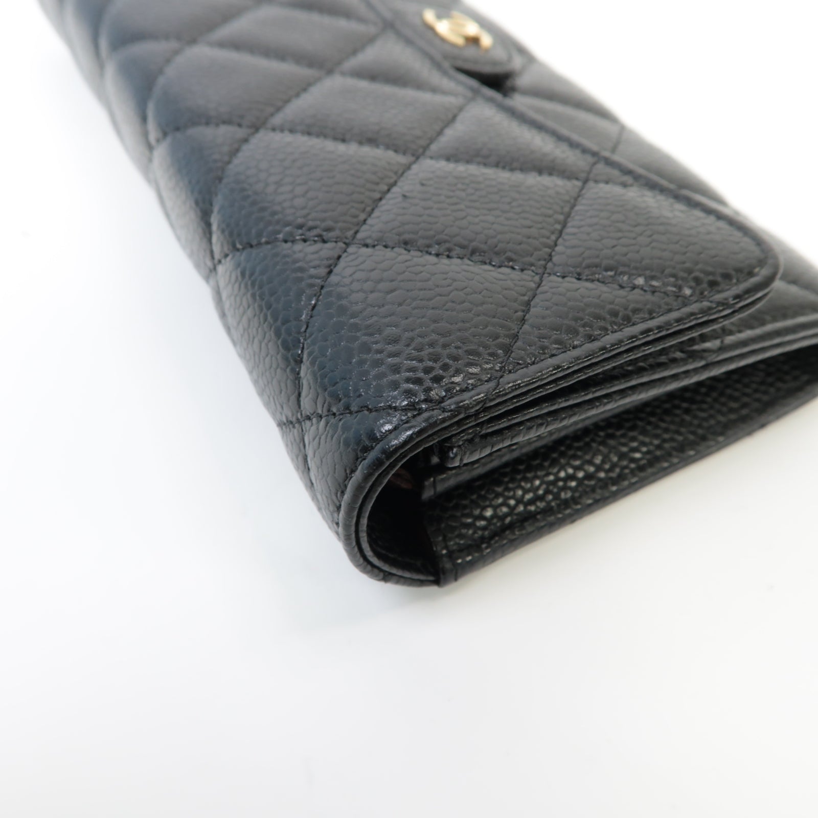 CHANEL 【激減優惠】菱格Caviar皮革Long Wallet金扣長錢包黑色