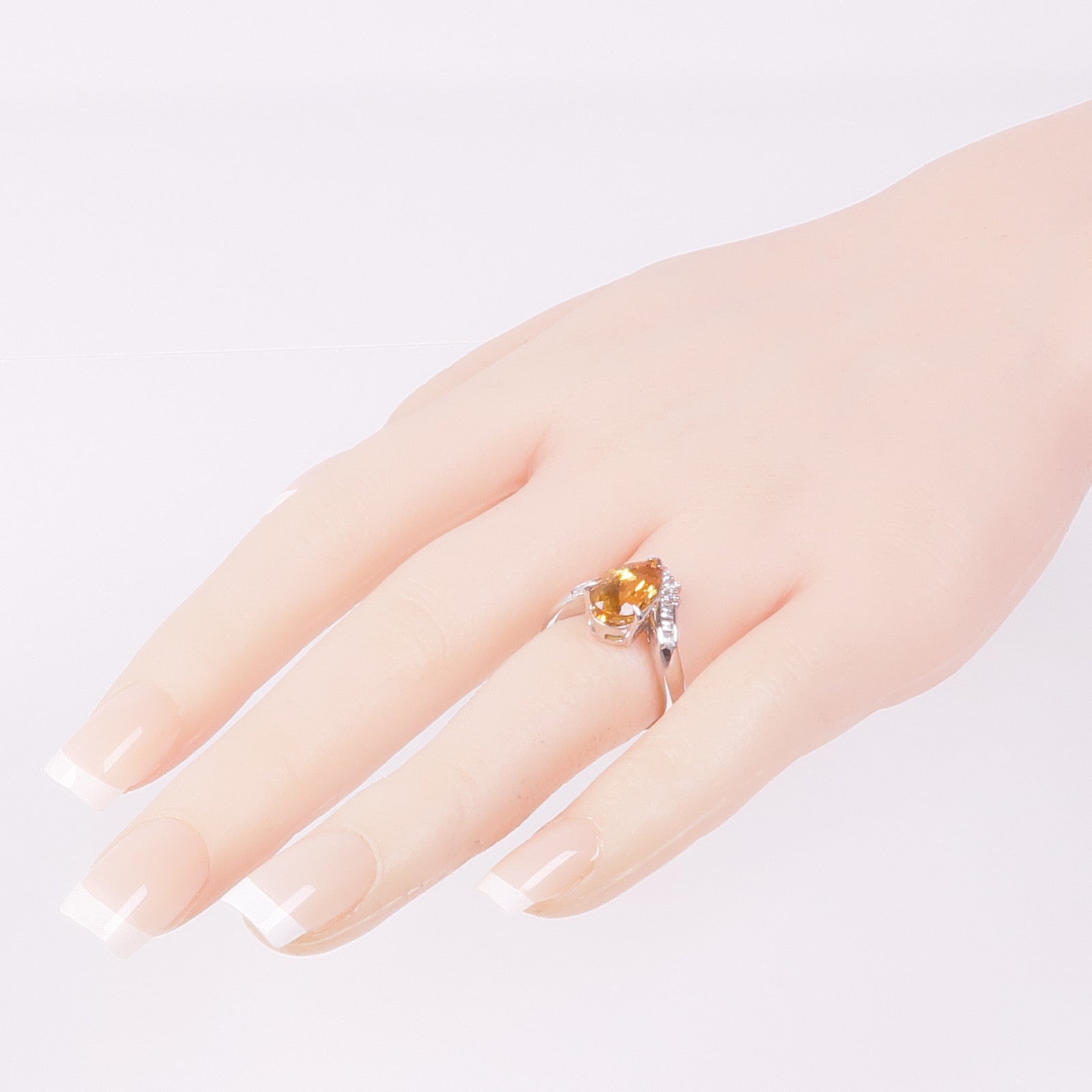 JEWELRY PT900鉑金Topaz Diamond Ring黃玉/鑽石戒指US#6.5