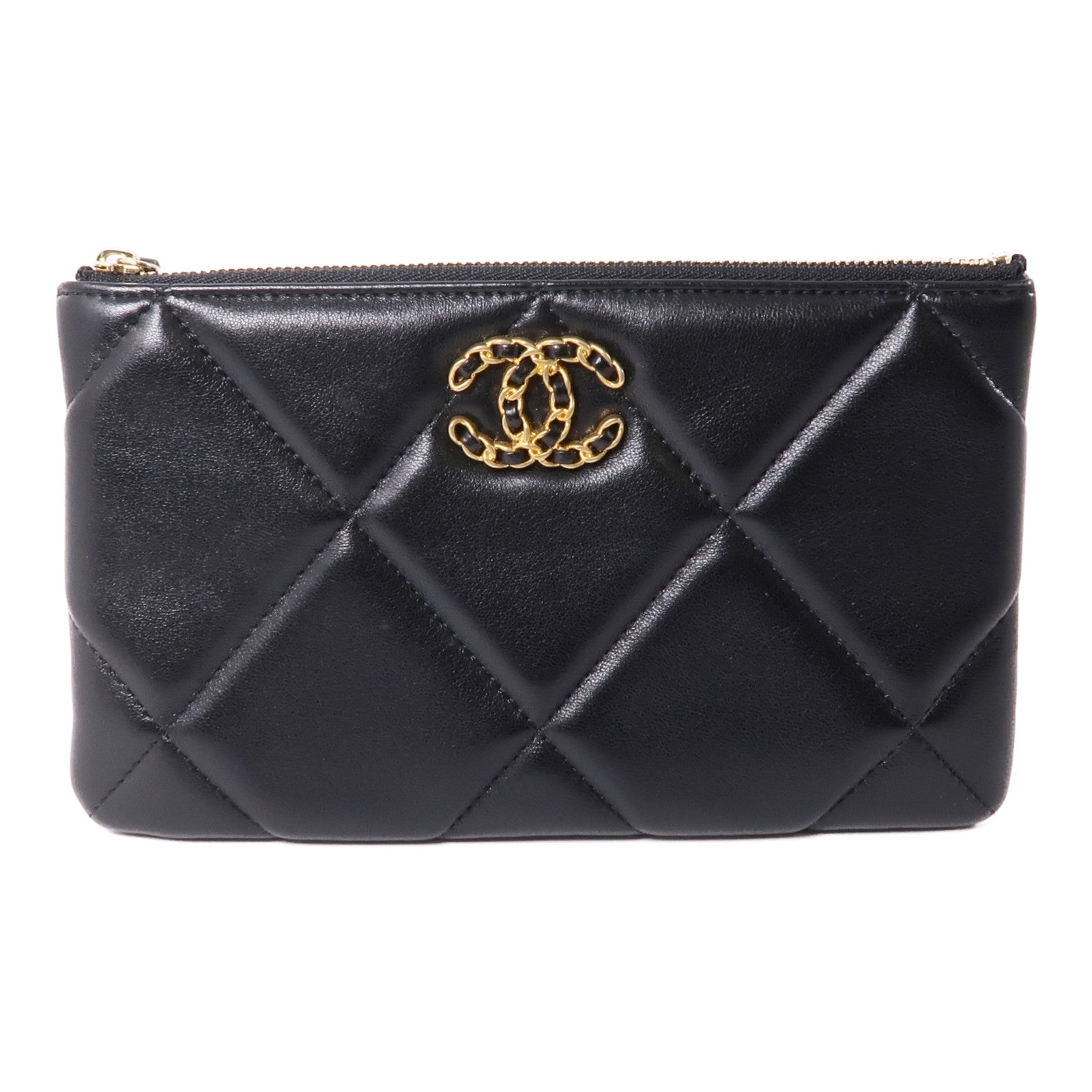 CHANEL 皮革Chanel 19 Pouch金扣手拿包黑色