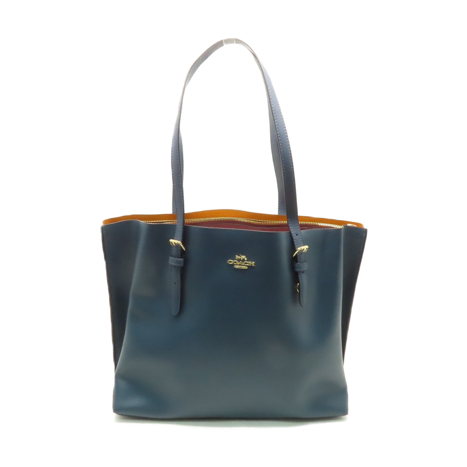 COACH 【清倉大減價】牛皮皮革Tote Bag肩背袋藍綠色