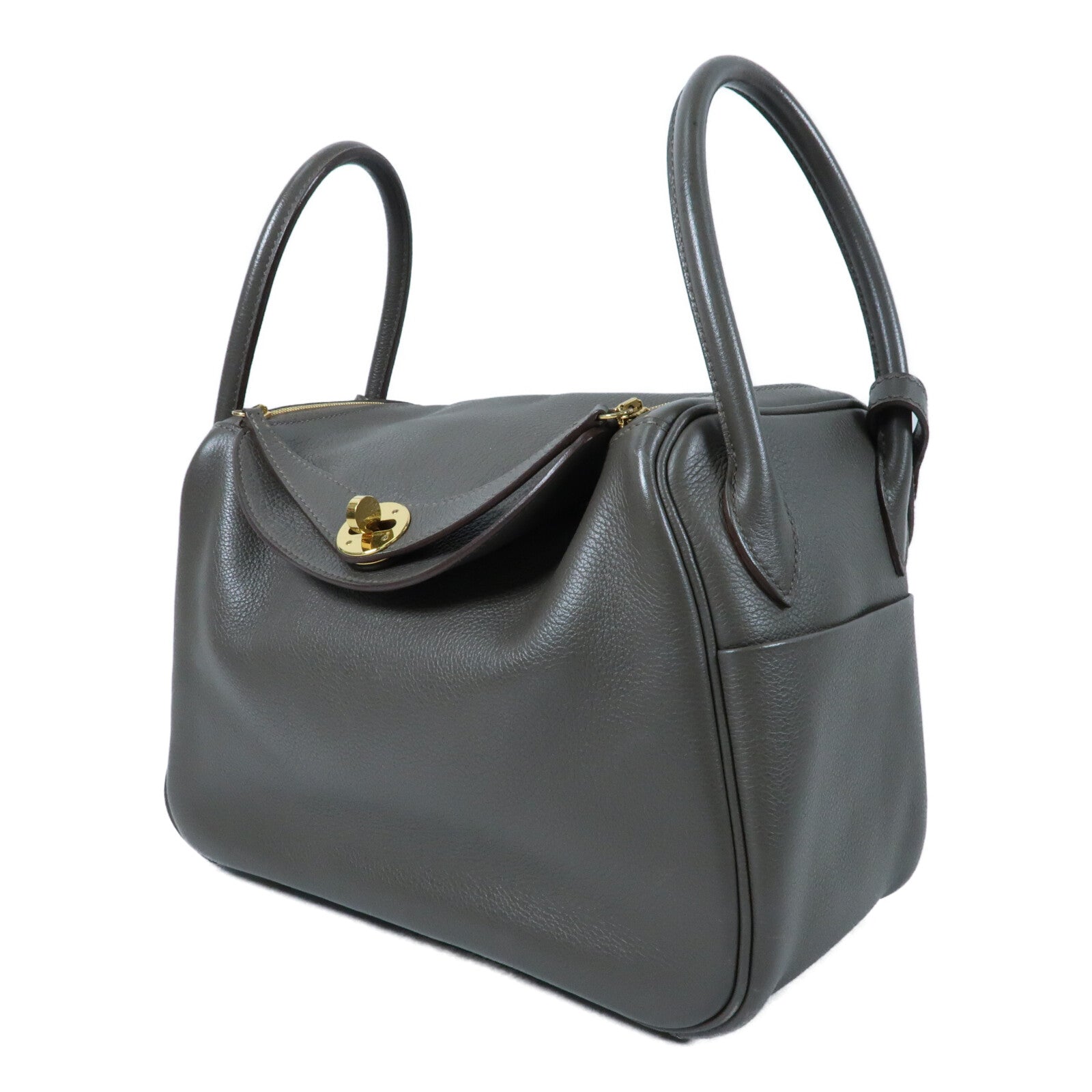 HERMES Evercolor皮革Lindy 26金扣手挽肩背兩用袋Etain