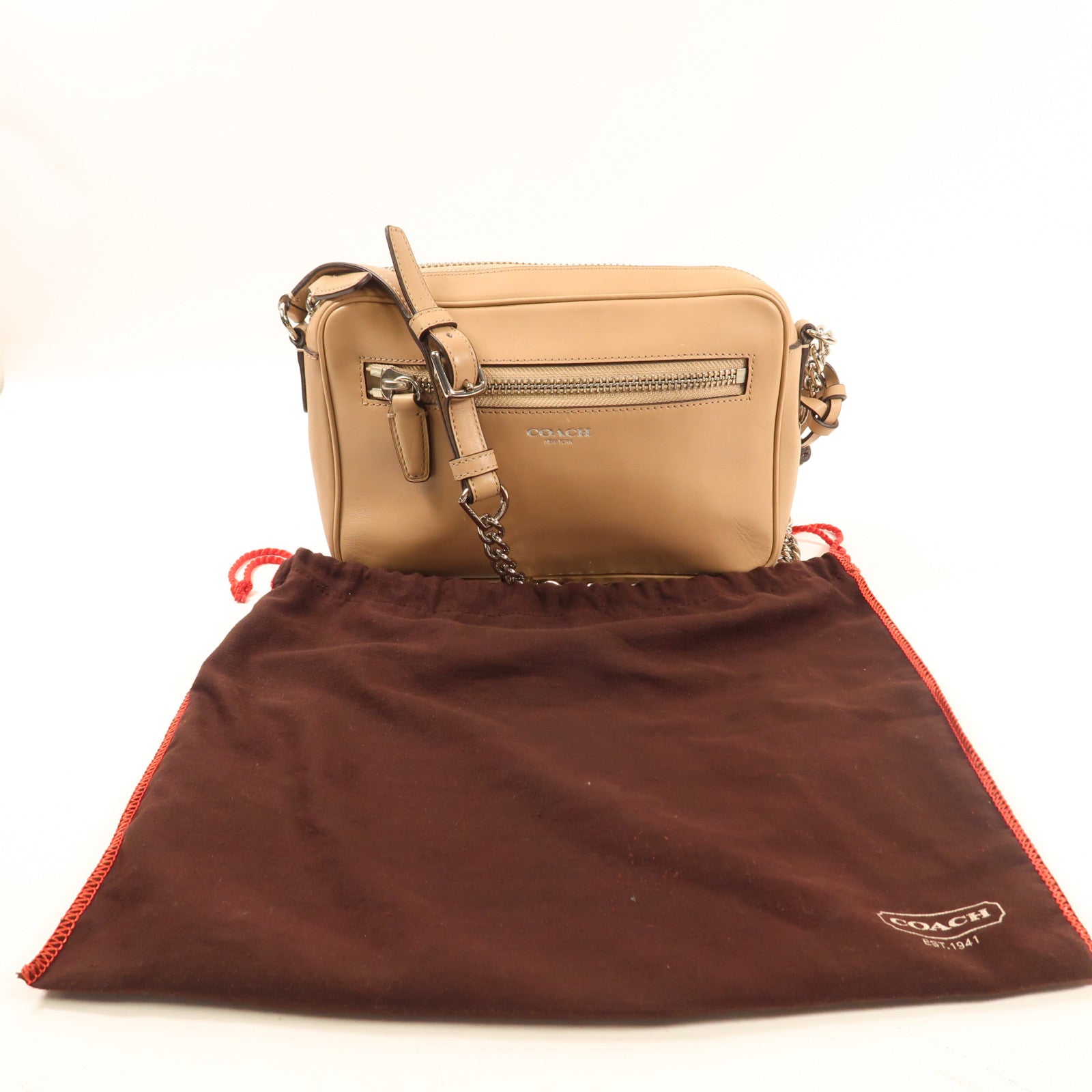 COACH 牛皮皮革Shoulder Bag銀扣肩背袋