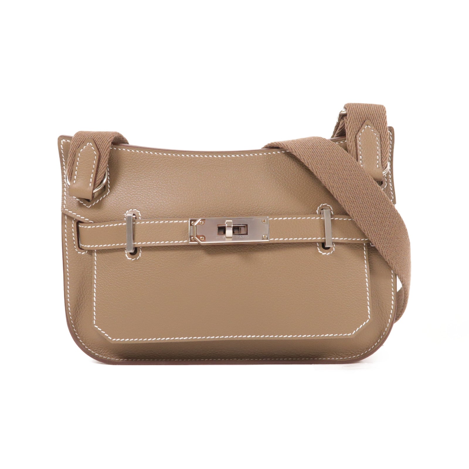 HERMES 【激減優惠】Evercolor皮革Mini Jypsiere銀扣肩背袋Etoupe