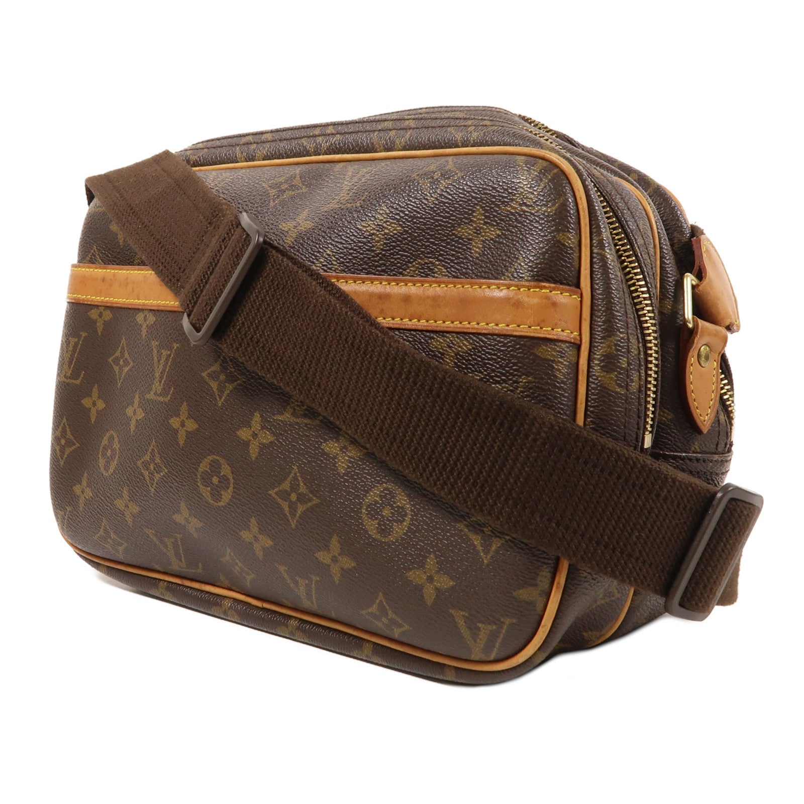 LOUIS VUITTON Monogram Reporter PM金扣肩背袋棕色
