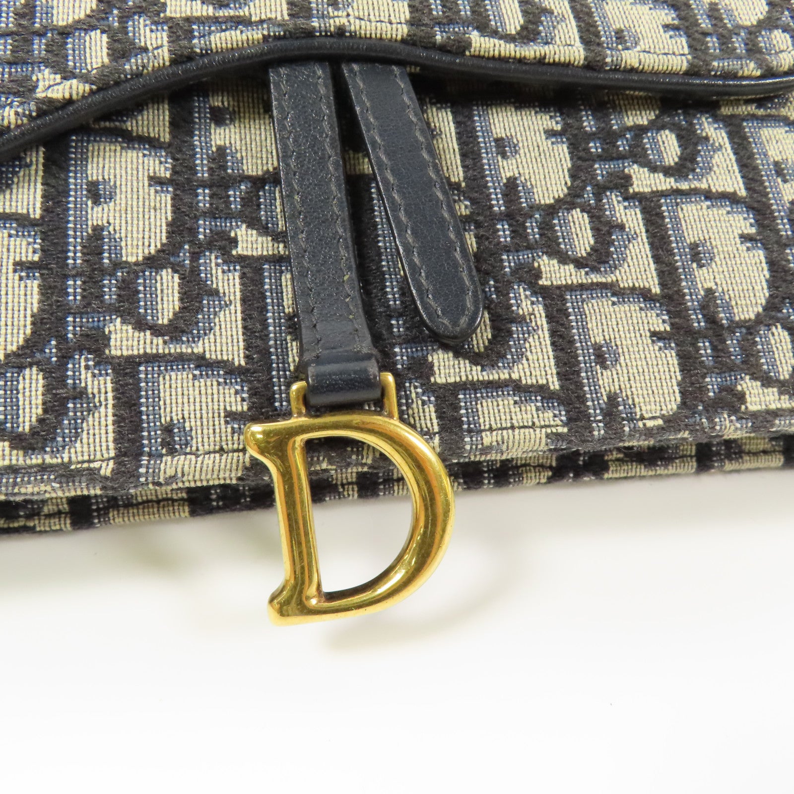 Dior CD GHW Saddle Pouch with Chain Shoulder Bag Canvas Navy