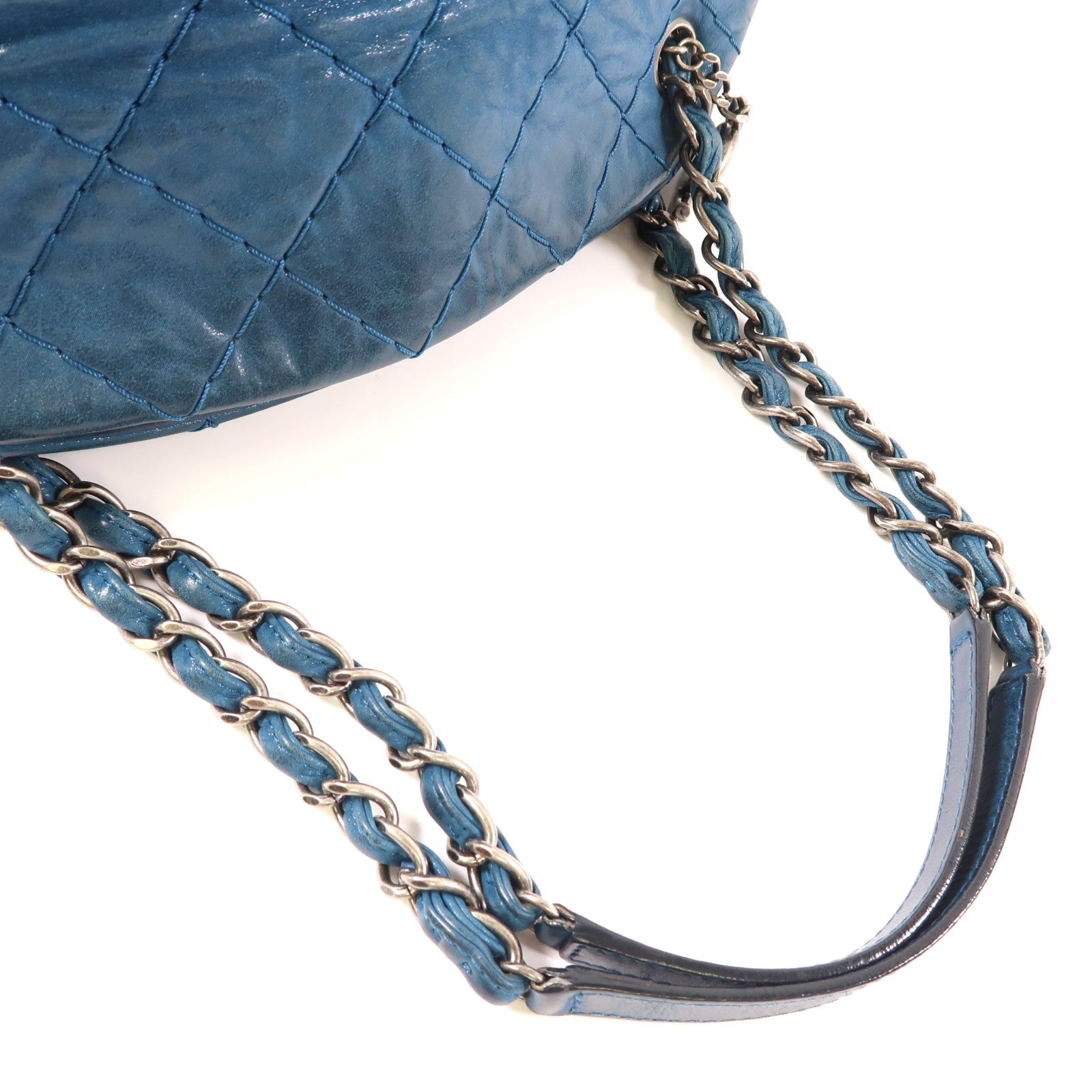 CHANEL CC SHW Chain Shoulder Bag Calfskin Leather Blue