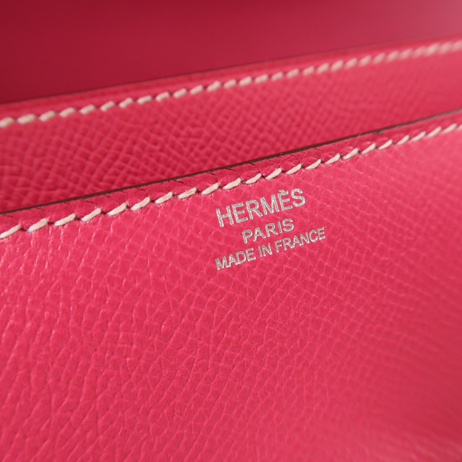 HERMES Epsom皮革Constance Elan銀扣肩背袋Rose Tyrien/粉紅色