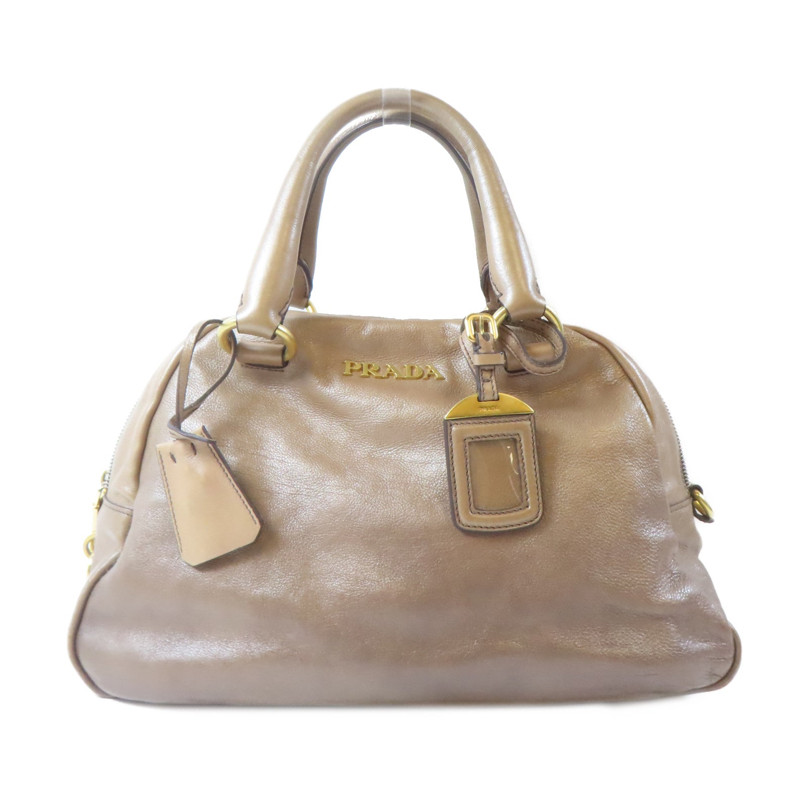 PRADA 牛皮皮革Handbag金扣手挽袋啡色