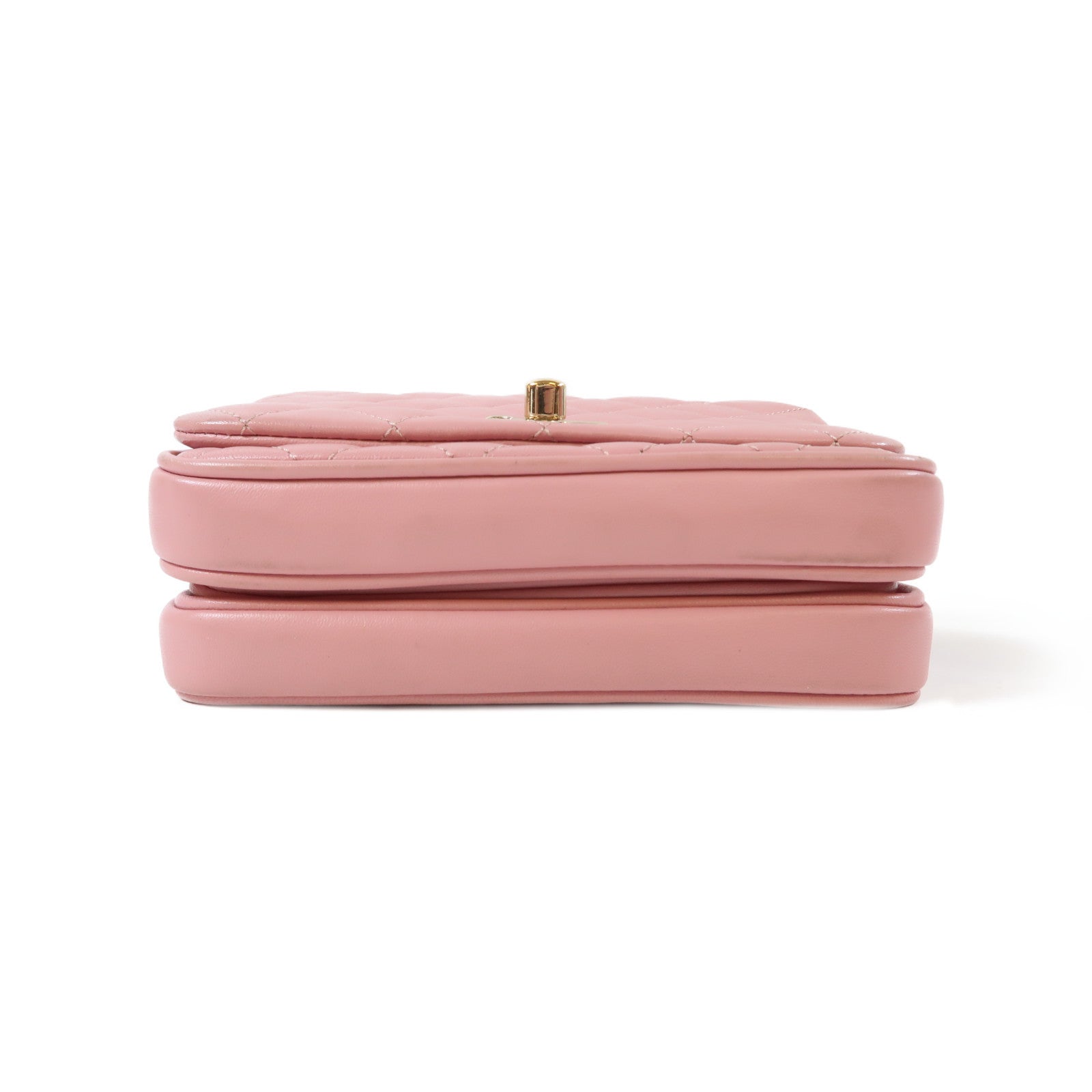 CHANEL 菱格羊皮皮革Mini Flap Bag金扣手挽肩背兩用袋粉紅色