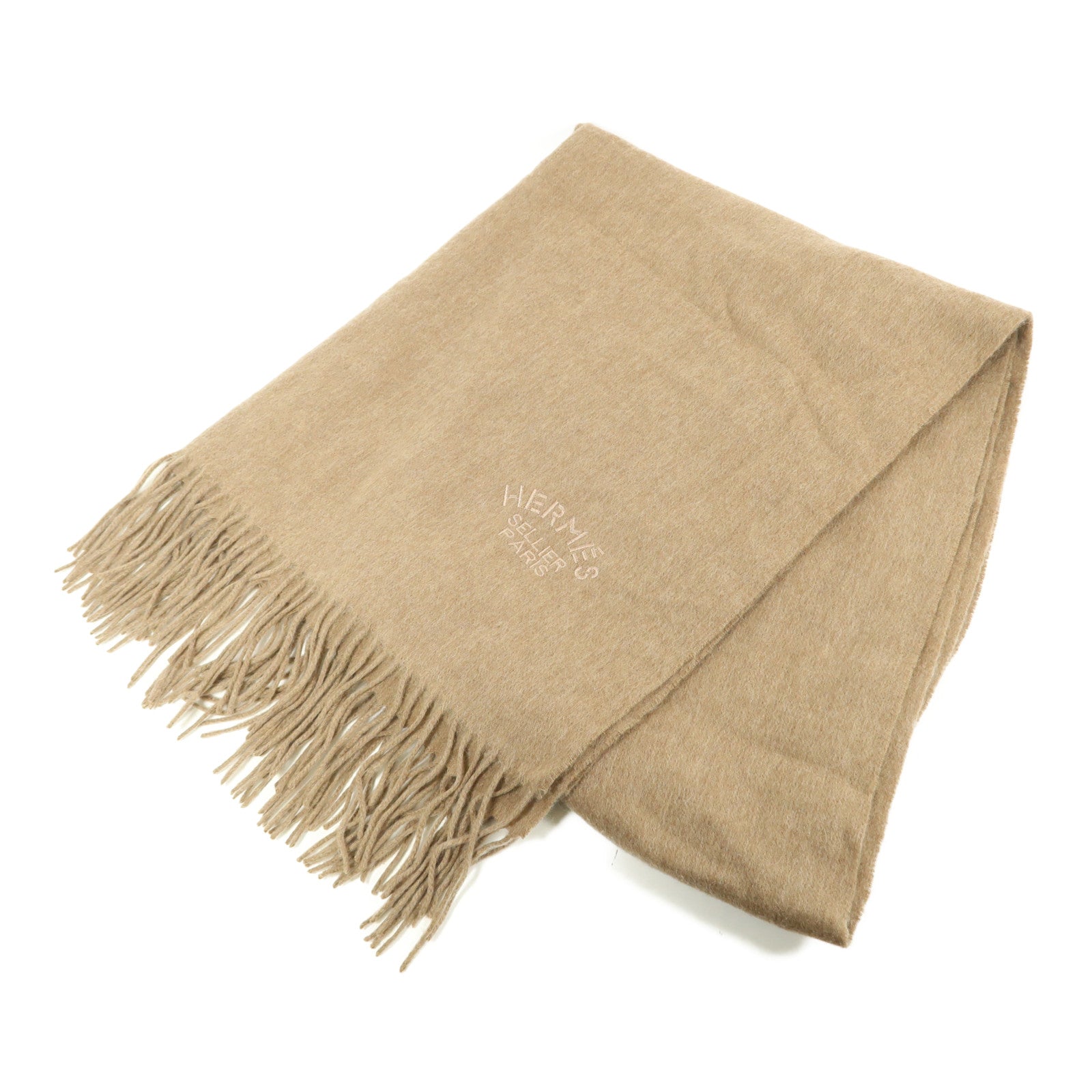 HERMES 【激減優惠】羊絨Scarf圍巾卡其色