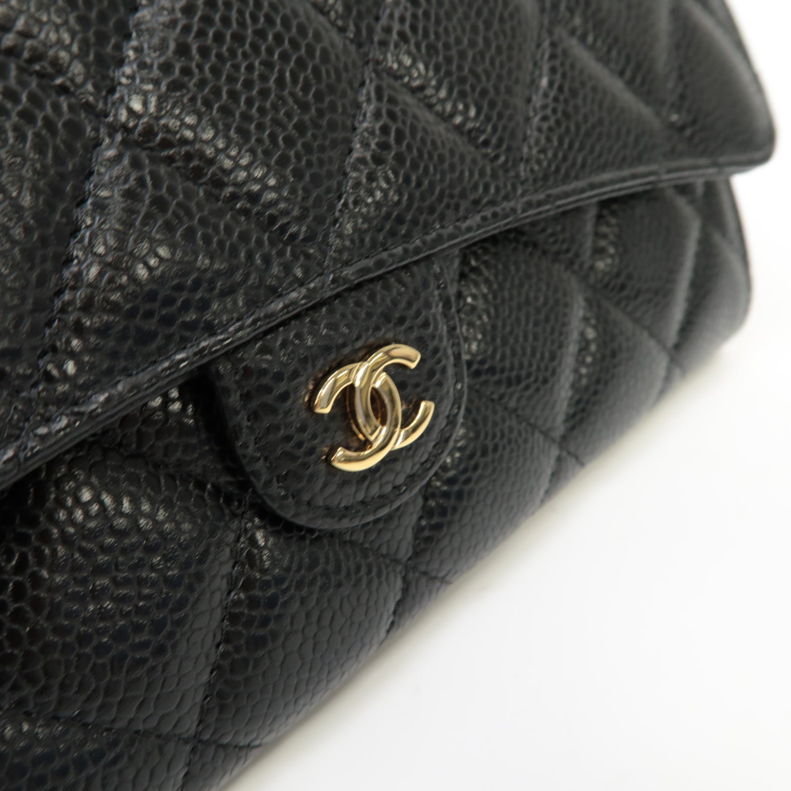 CHANEL 【激減優惠】菱格Caviar皮革Long Wallet金扣長錢包黑色