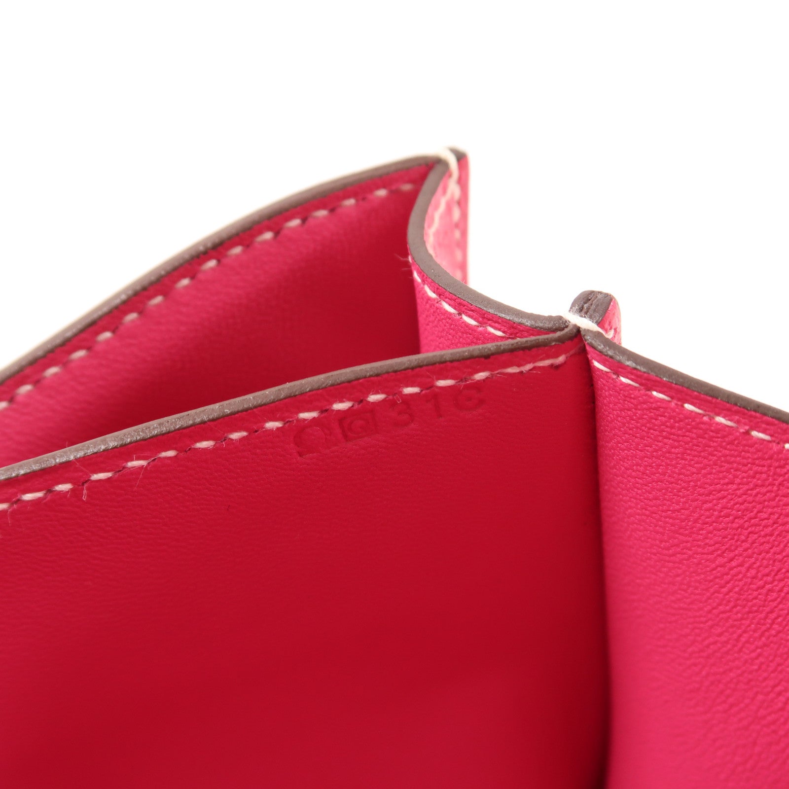 HERMES Epsom皮革Constance Elan銀扣肩背袋Rose Tyrien/粉紅色