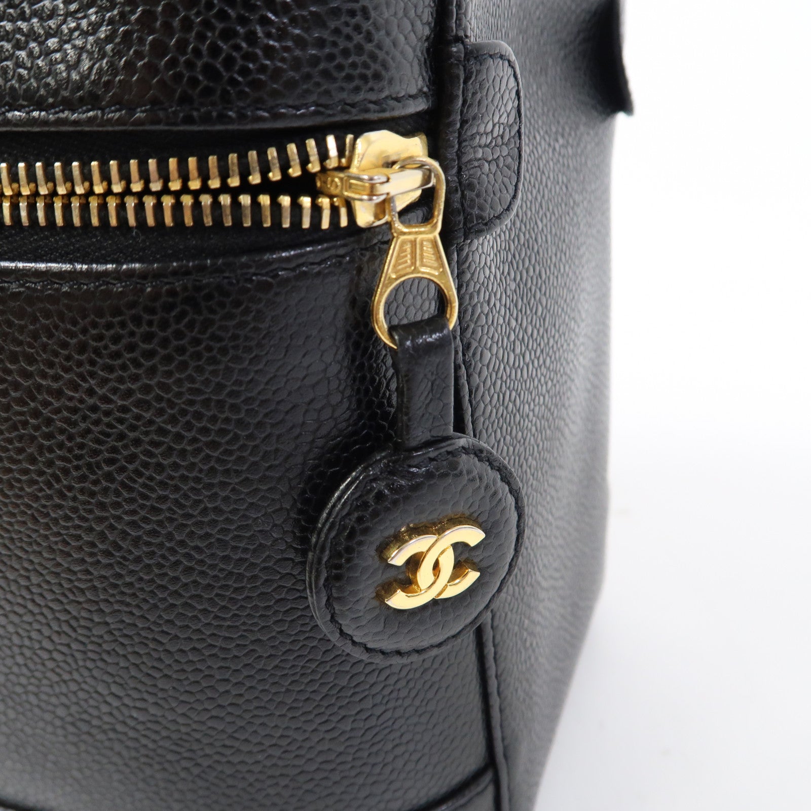CHANEL Caviar皮革Vintage Vanity Case金扣手挽袋黑色