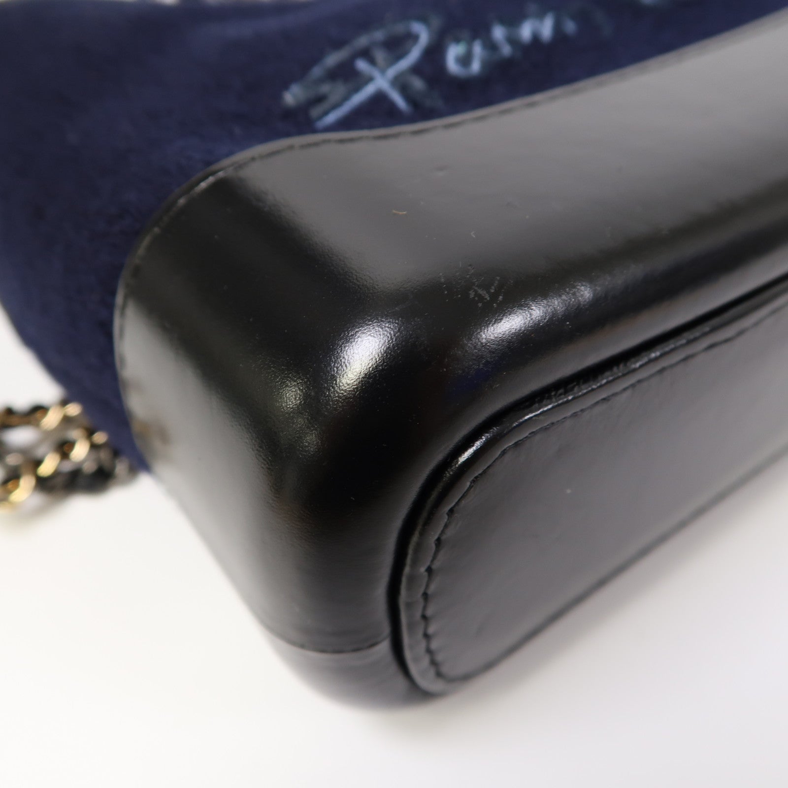 CHANEL 【激減優惠】牛皮皮革/帆布Gabrielle鏈帶肩背袋深藍色/黑色