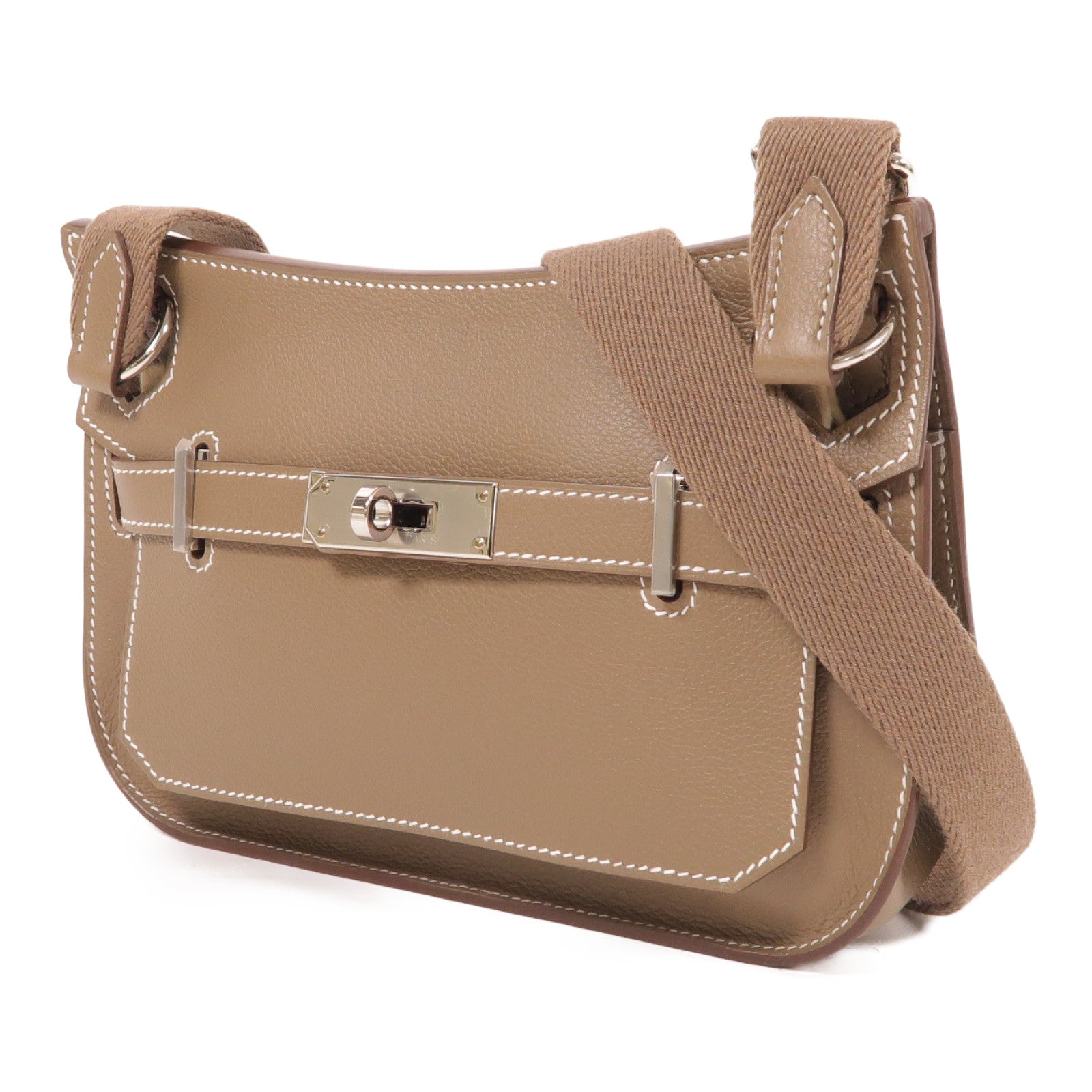 HERMES 【激減優惠】Evercolor皮革Mini Jypsiere銀扣肩背袋Etoupe