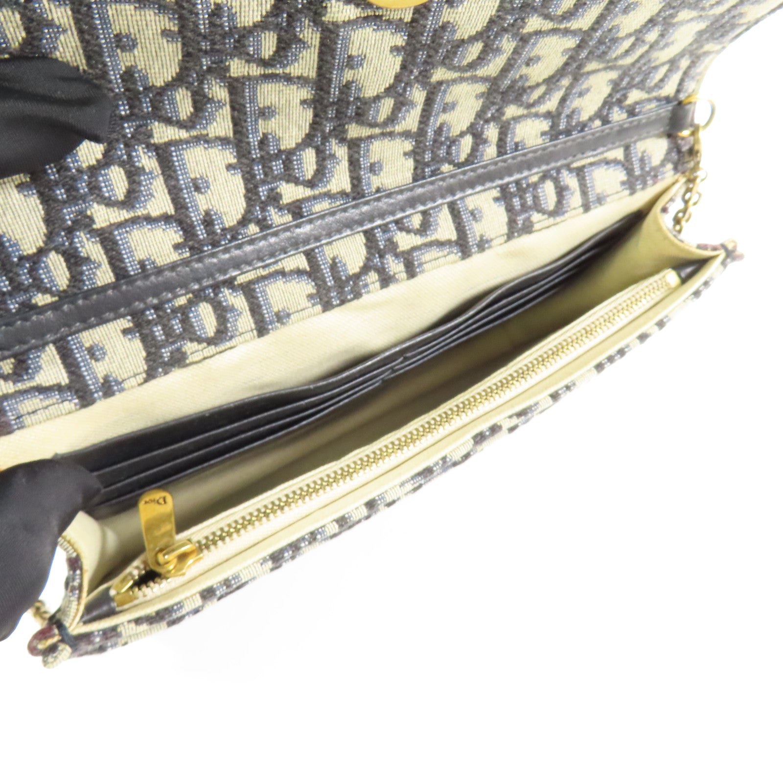 Dior CD GHW Saddle Pouch with Chain Shoulder Bag Canvas Navy
