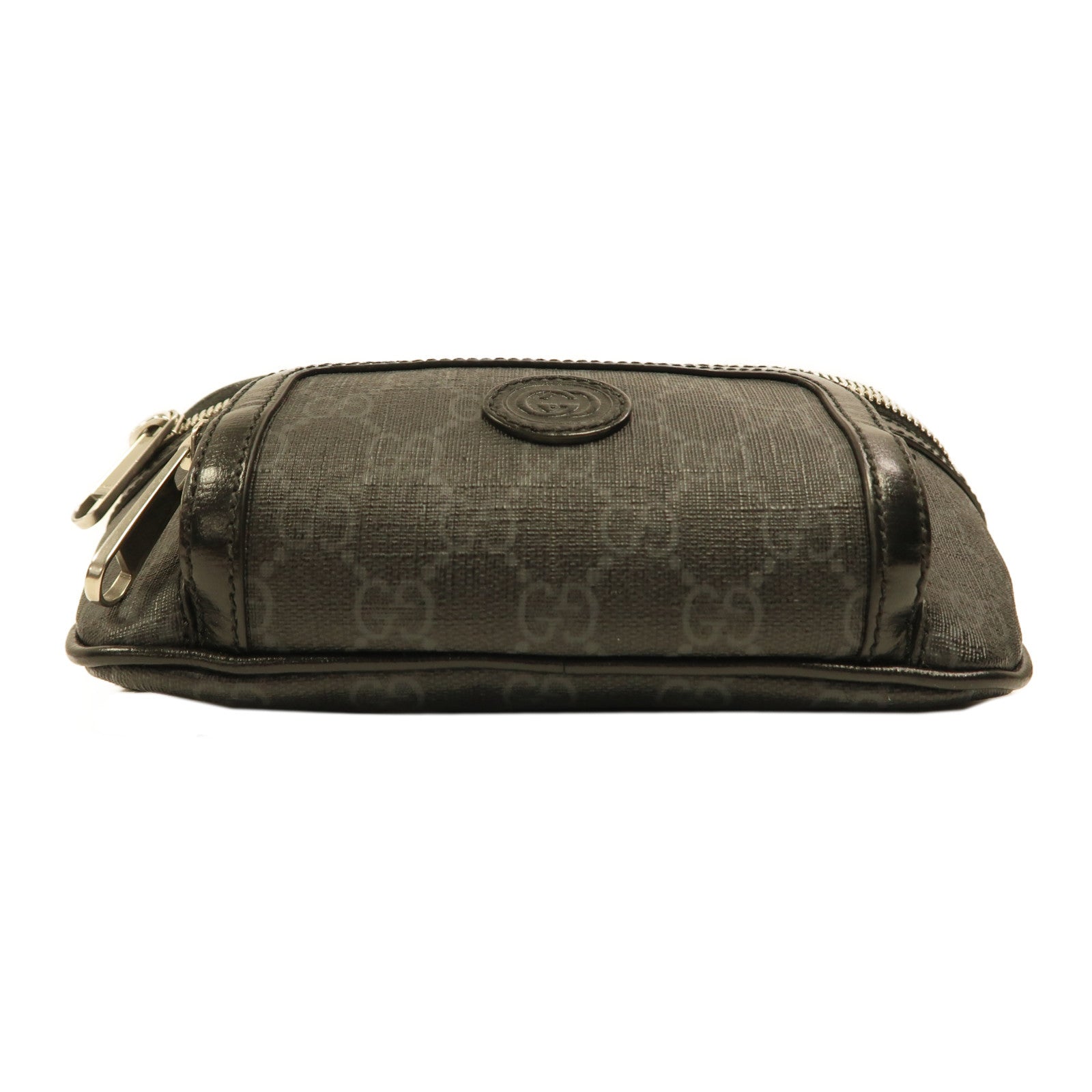 GUCCI 牛皮皮革/塗層帆布GG Retro銀扣腰包黑色